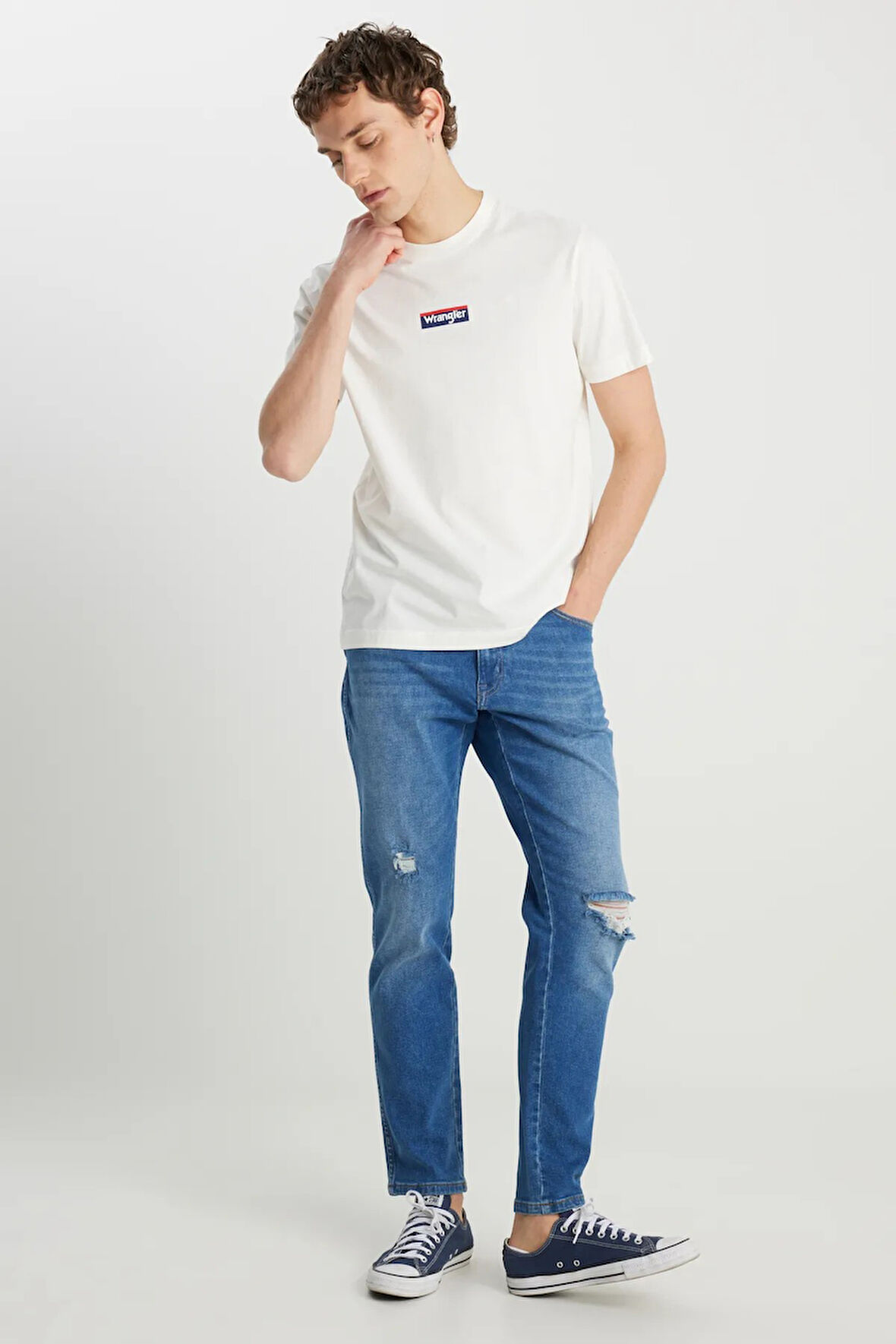 Wrangler %100 Pamuk Regular Fit Normal Kesim Bisiklet Yaka Ekru Mini Logo Tişört