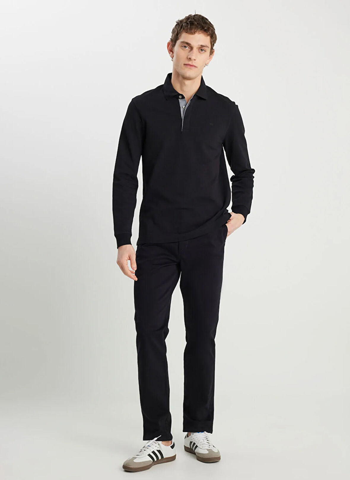 Wrangler Siyah Erkek Polo T-Shirt W2510683001 Uzun Kol Polo T-shirt