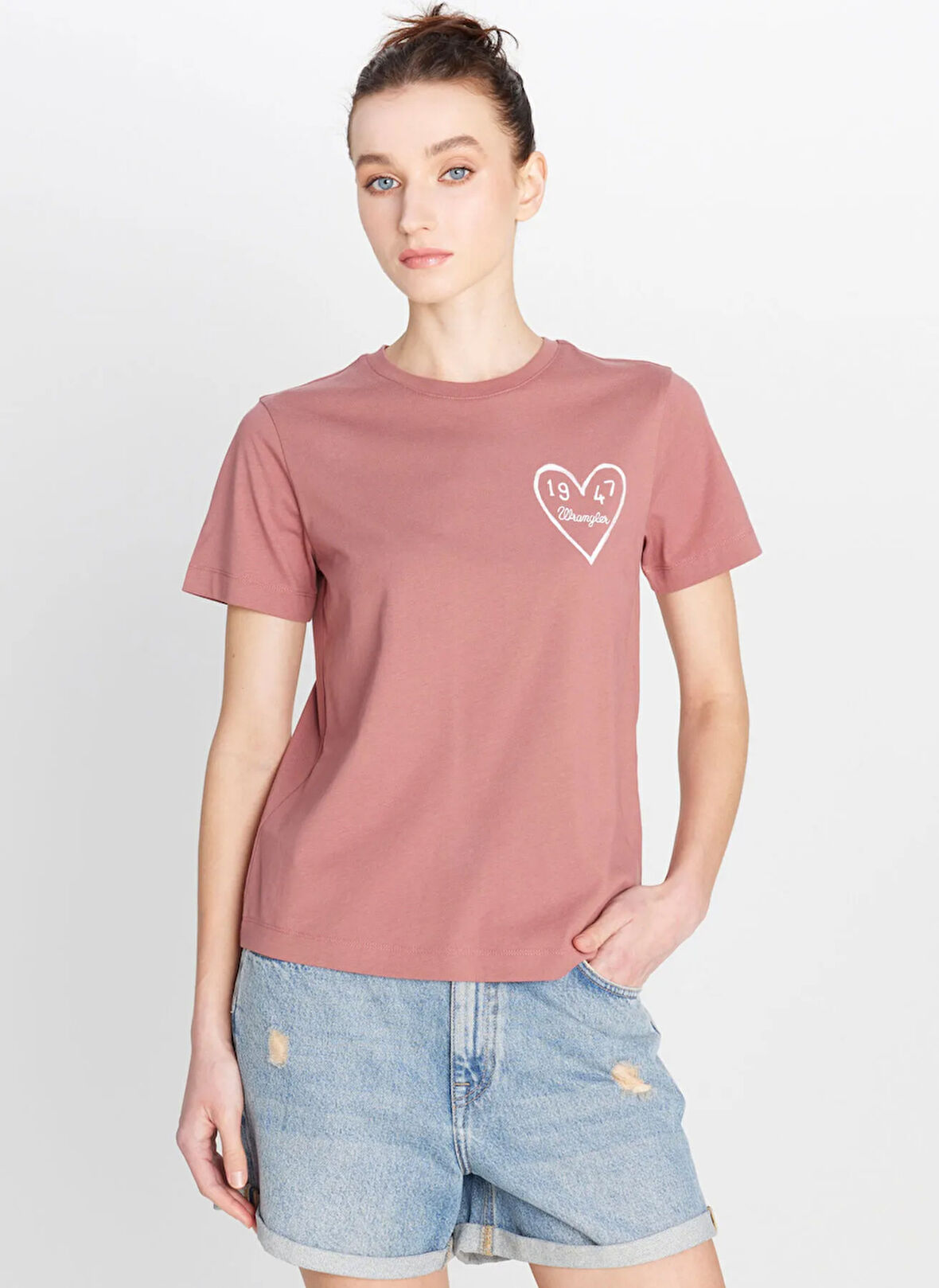Wrangler Bisiklet Yaka Gül Kurusu Kadın T-Shirt W2510732522-Regular Fit Grafik Logo