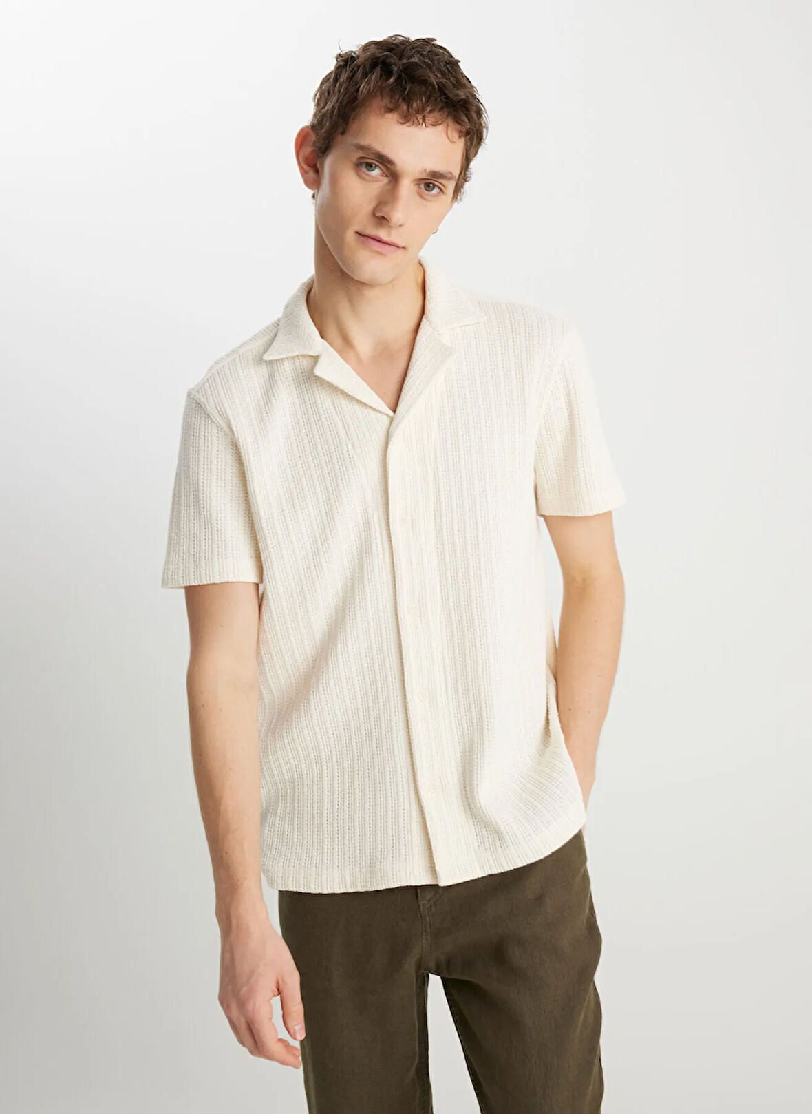 Wrangler Relaxed Bej Erkek Gömlek W8G17444919 Relaxed Fit Örme Gömlek