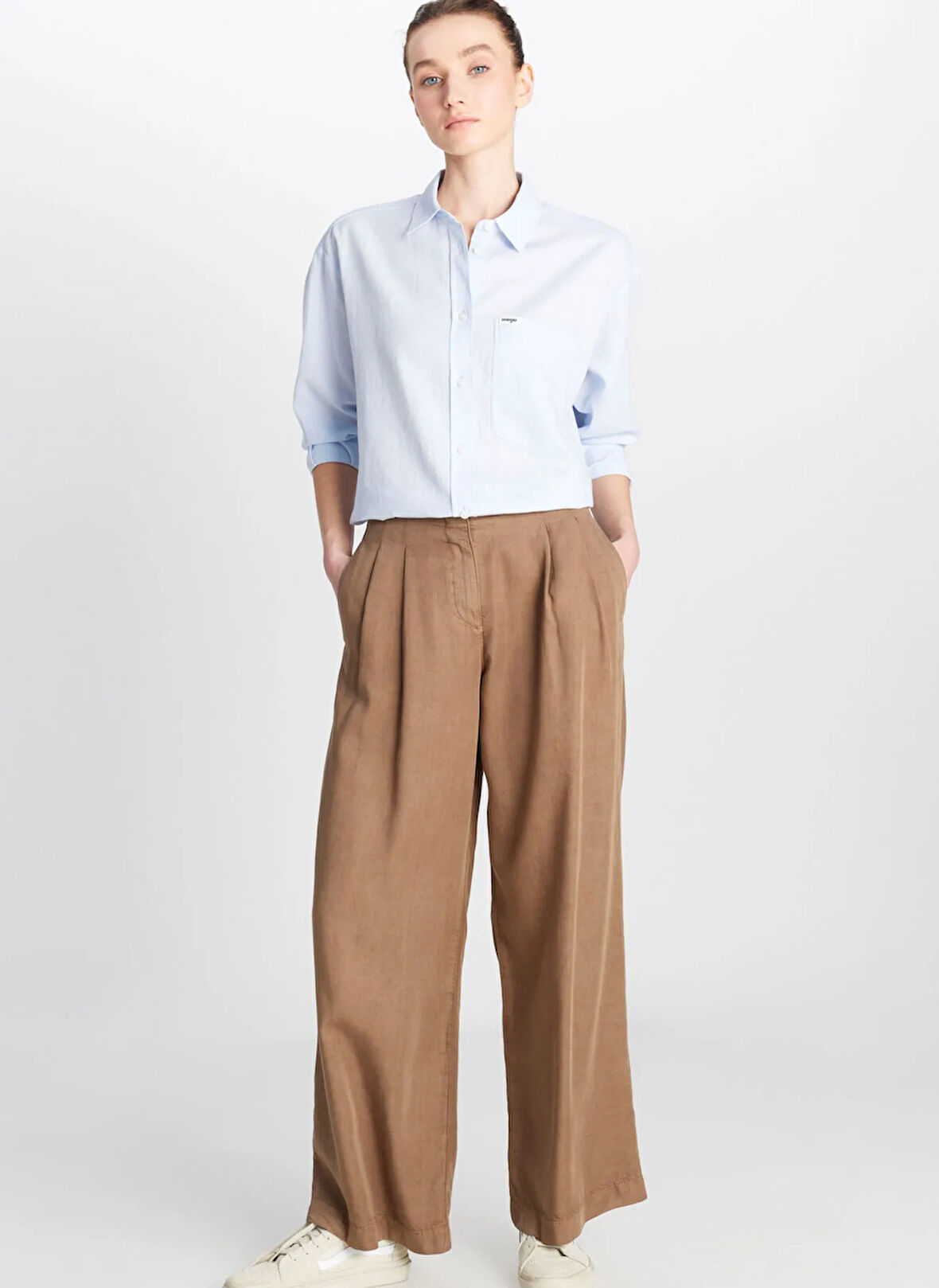 Wrangler Yüksek Bel Relaxed Deve Tüyü Kadın Pantolon W2510473211-Bol Paça Tencel Pantolo