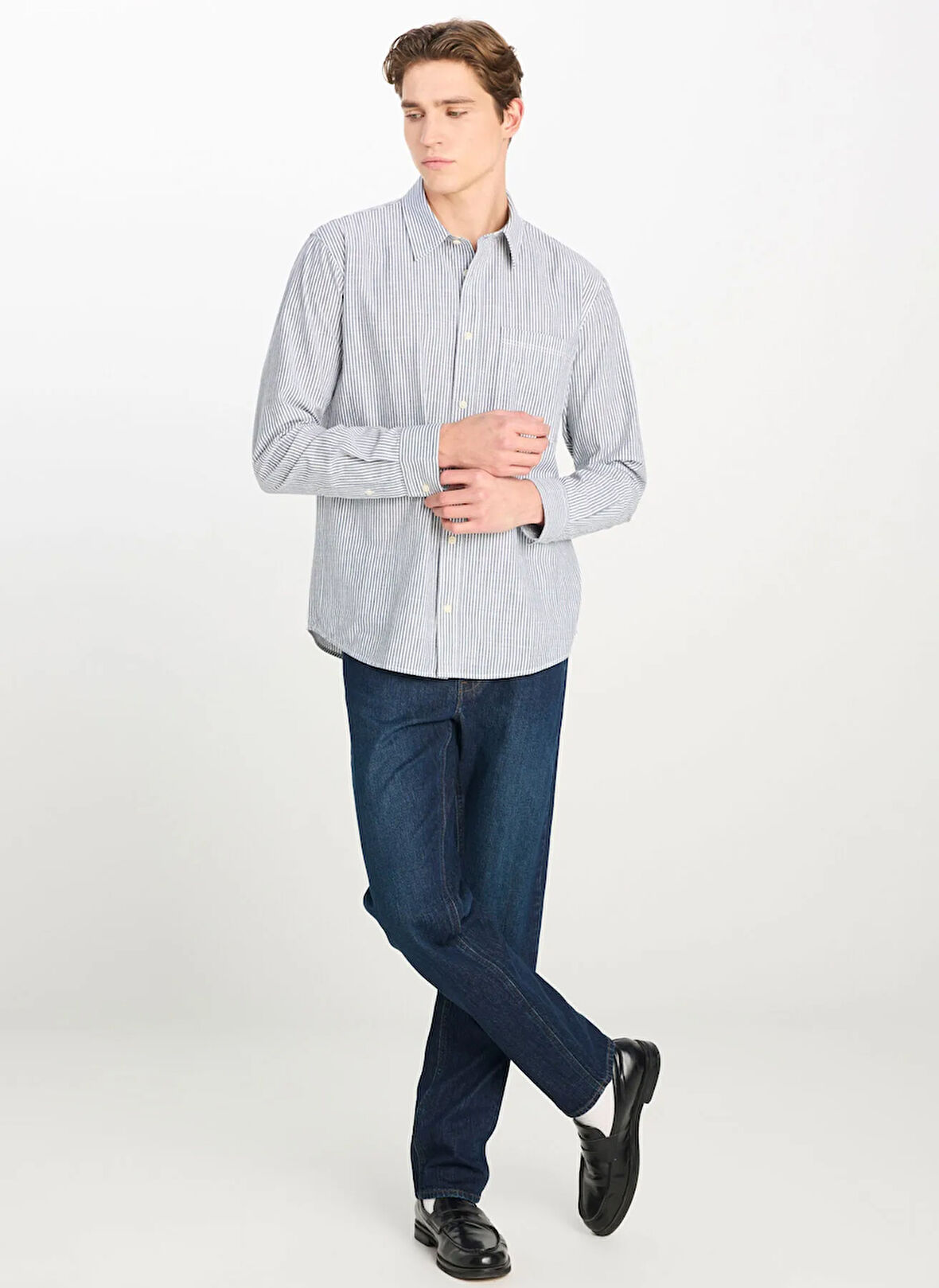 Lee Relaxed Ekru Erkek Gömlek LM726855543 Çizgili Relaxed Fit