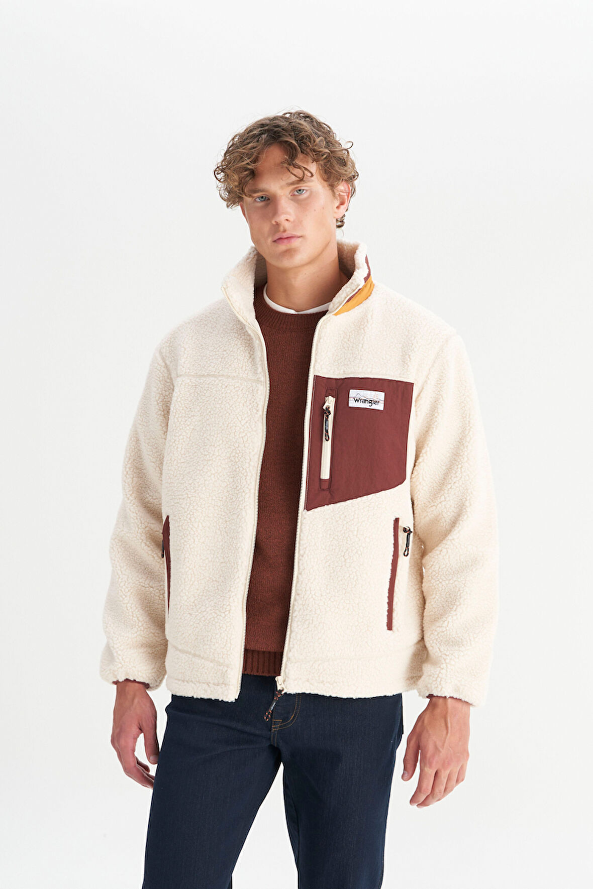 Regular Fit Normal Kesim Dik Yaka Tam Fermuarlı Cepli Sherpa Sweatshirt Polar