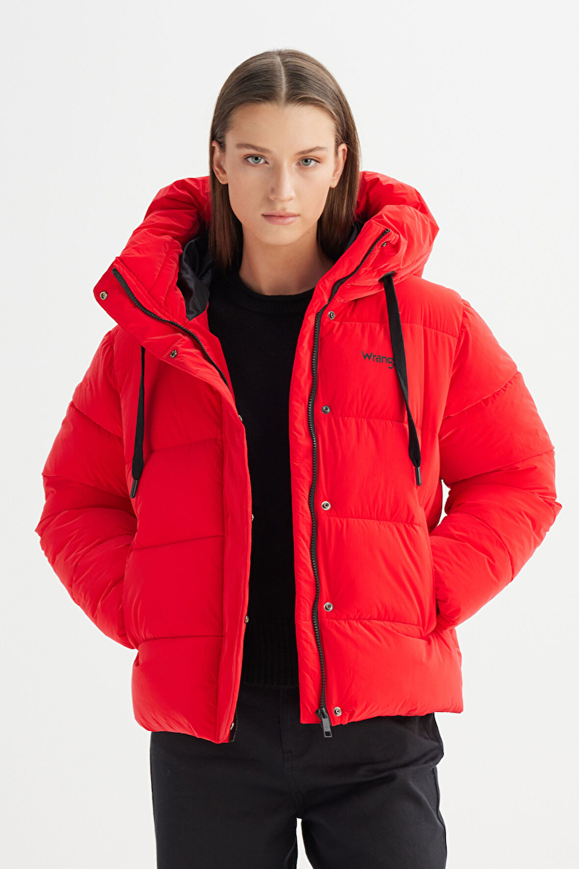 Regular Fit Normal Kesim Dik Yaka Kapüşonlu Kırmızı Şişme Mont