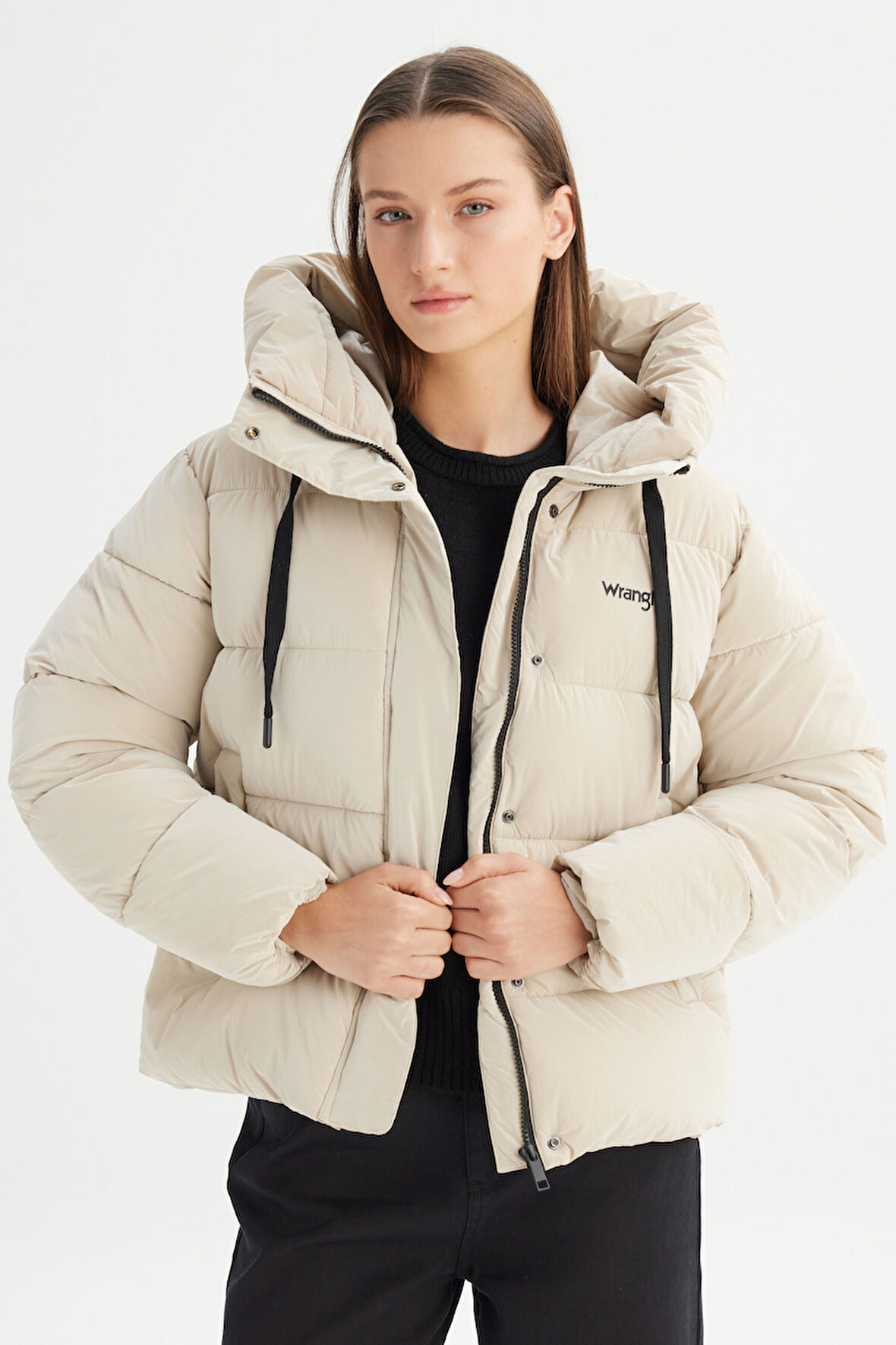 Regular Fit Normal Kesim Kapüşonlu Bej Mont