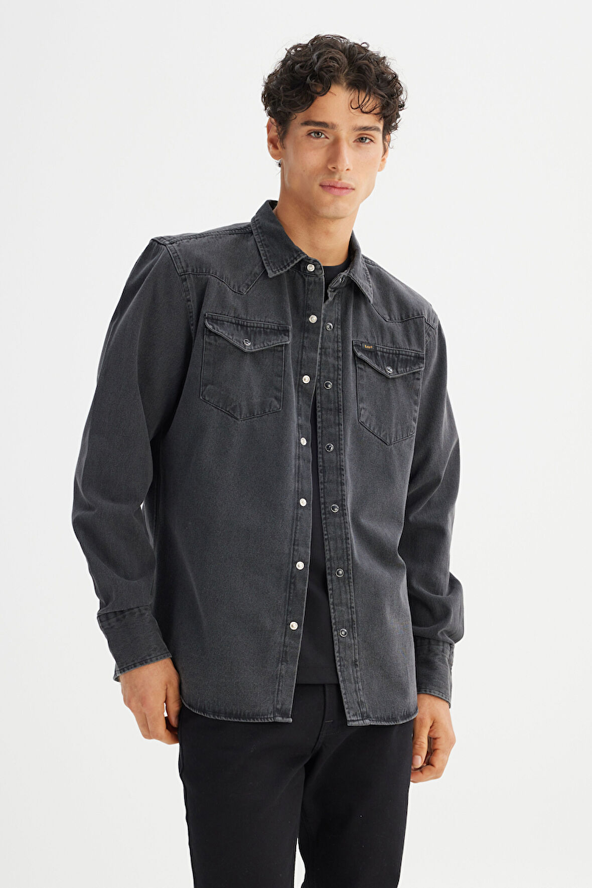 %100 Pamuk Regular Fit Normal Kesim Klasik Yaka Cepli Denim Gömlek