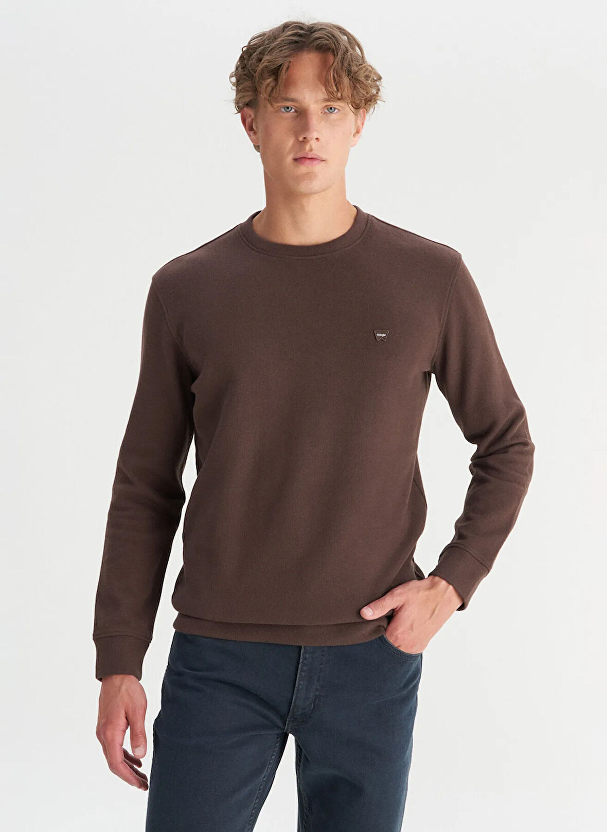 Wrangler Bisiklet Yaka Koyu Kahve Erkek Sweatshırt MW242262024 Kahverengi Sweatshirt