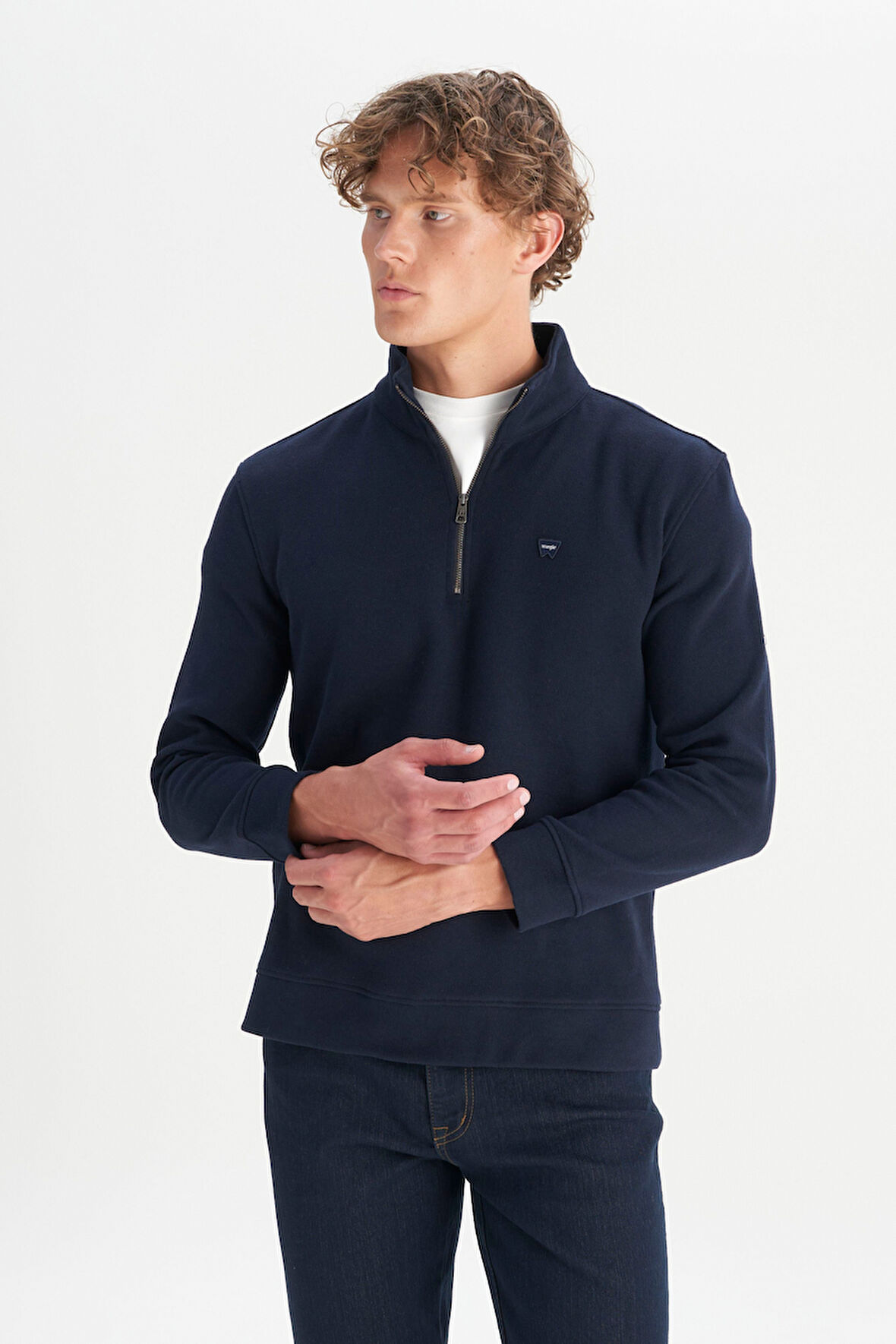 Pamuklu Regular Fit Dik Yaka Fermuarlı Selanik Örgü Sweatshirt