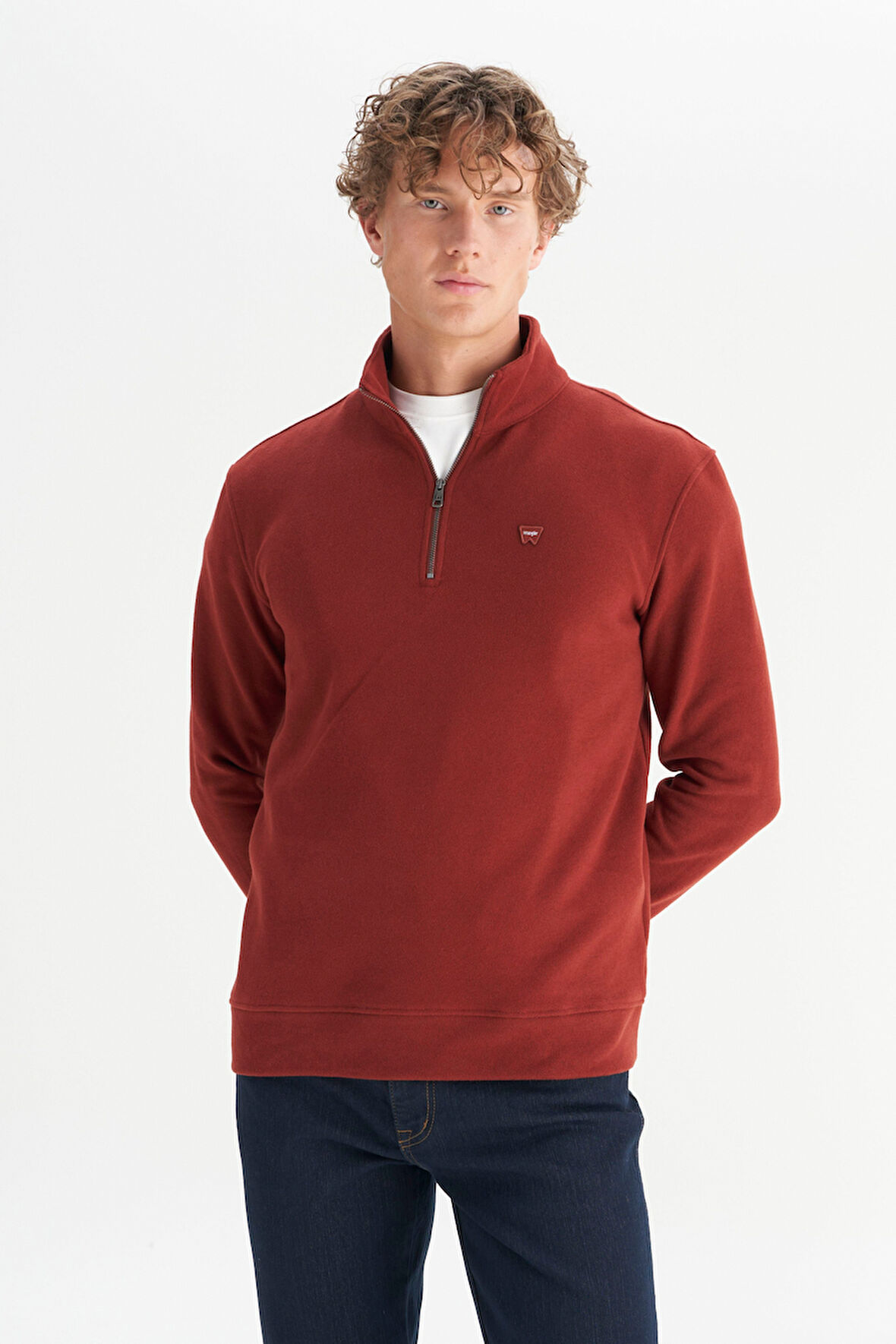 Pamuklu Regular Fit Dik Yaka Fermuarlı Selanik Örgü Sweatshirt