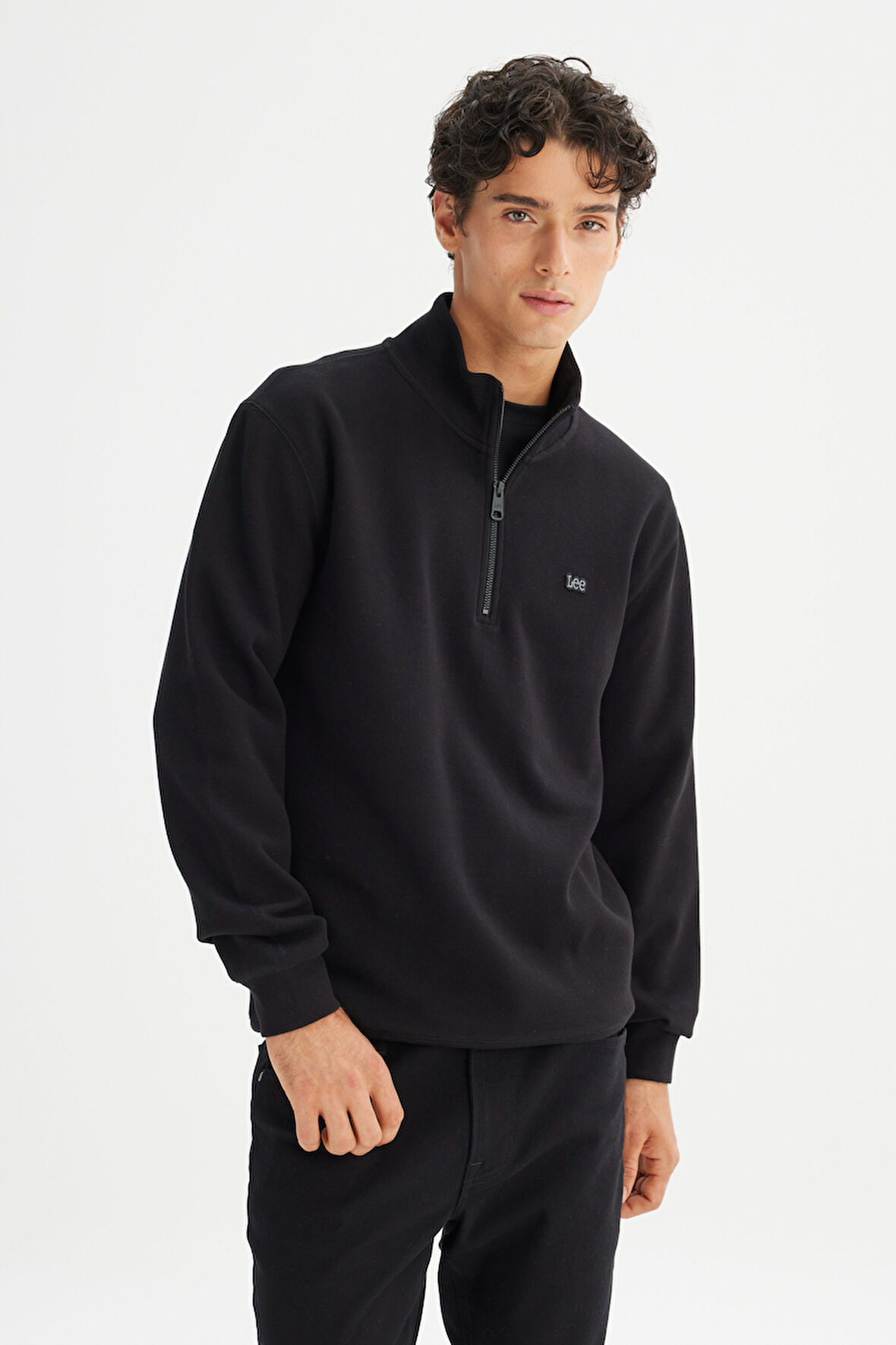 Regular Fit Normal Kesim Kapüşonlu Fermuar Detaylı Siyah Sweatshirt