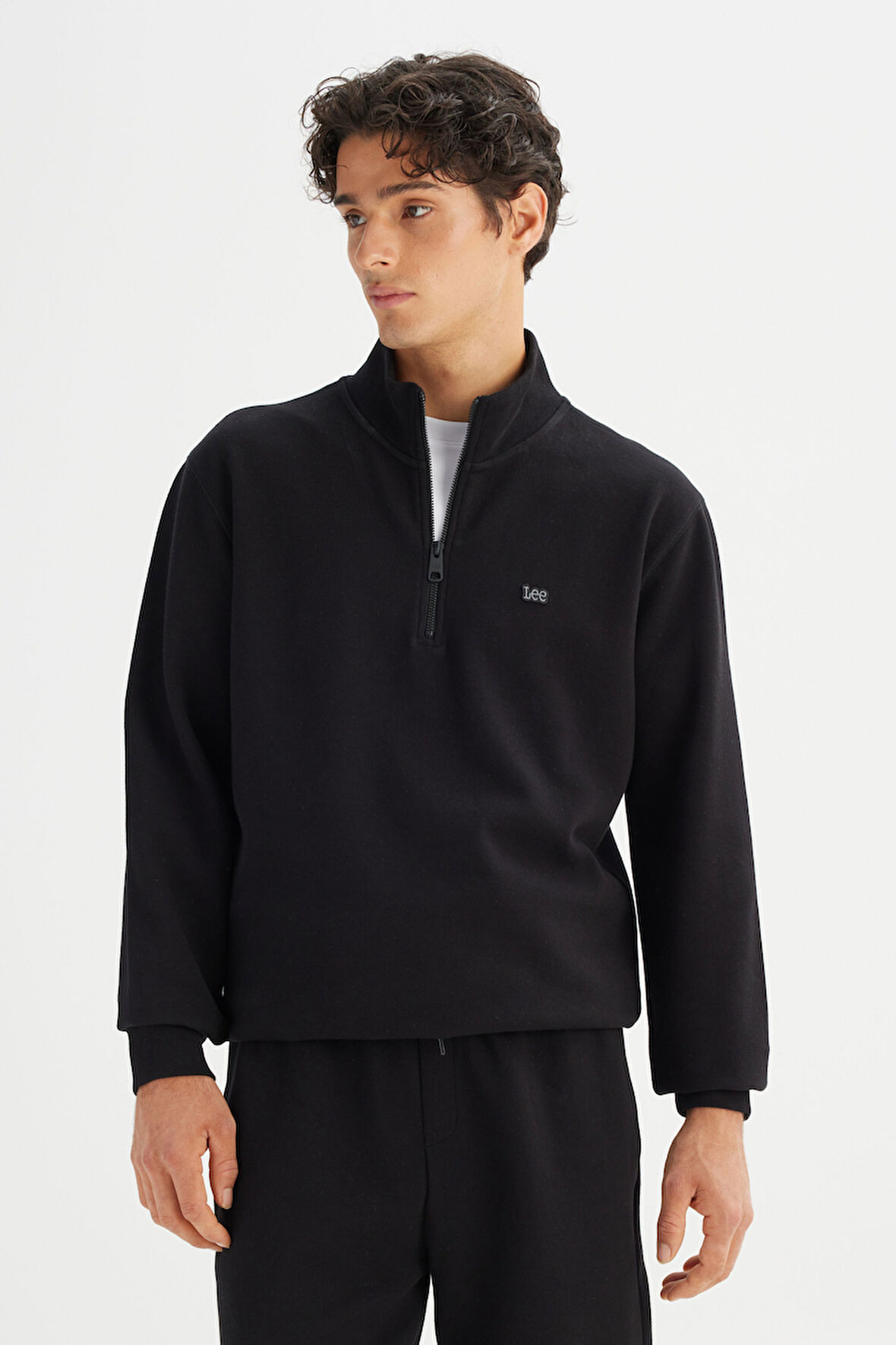 Regular Fit Normal Kesim Kapüşonlu Fermuar Detaylı Siyah Sweatshirt