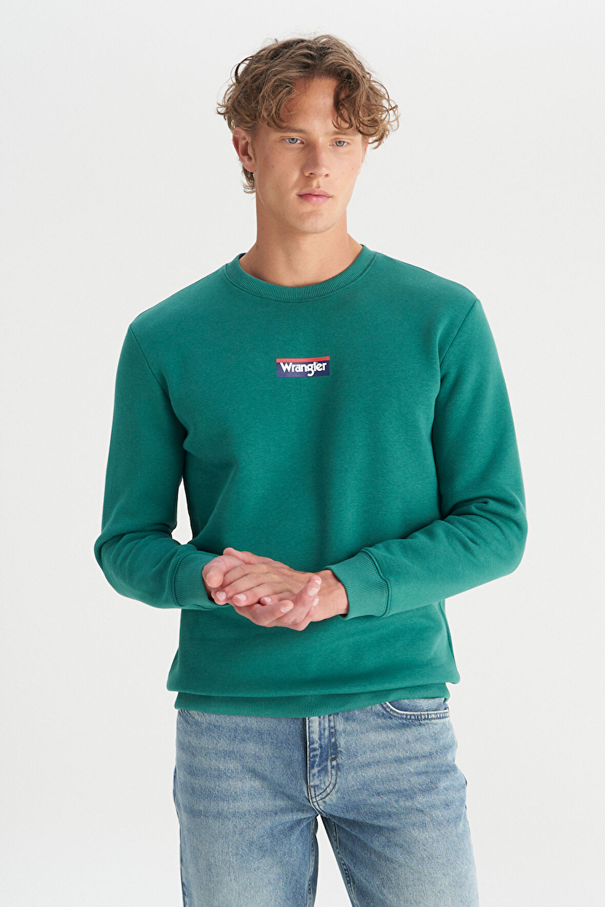 Regular Fit Normal Kesim Bisiklet Yaka İçi Polarlı Yeşil Sweatshirt