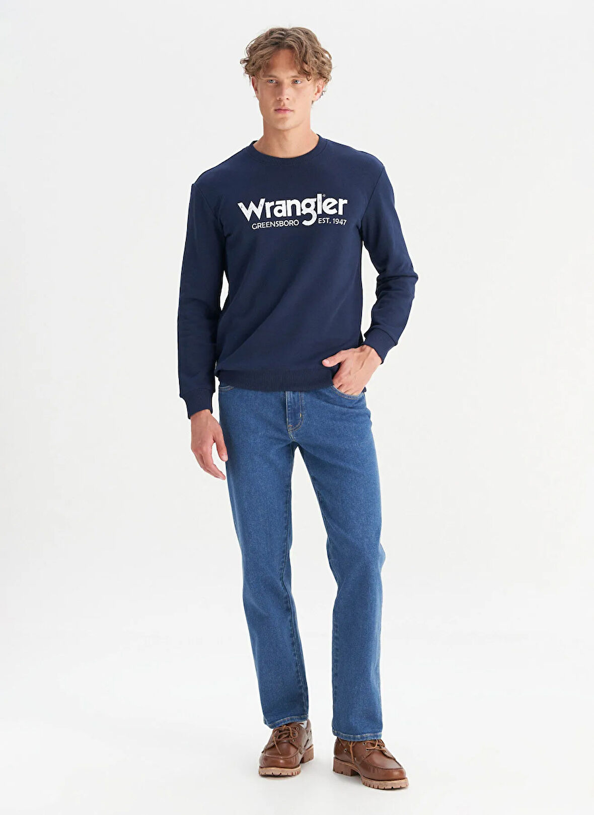 Wrangler Normal Bel Straight Mavi Erkek Denim Pantolon MW121HR36B Orta Mavi Denim Pantolon