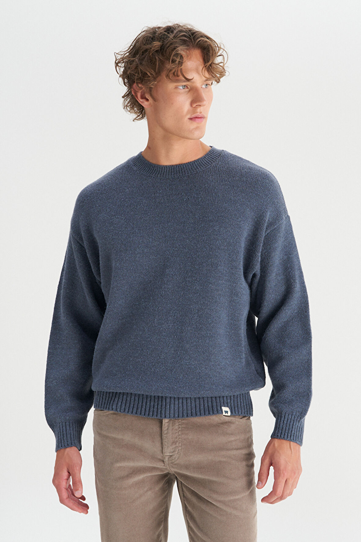 Relaxed Fit Geniş Kesim Bisiklet Yaka Lacivert Triko Kazak
