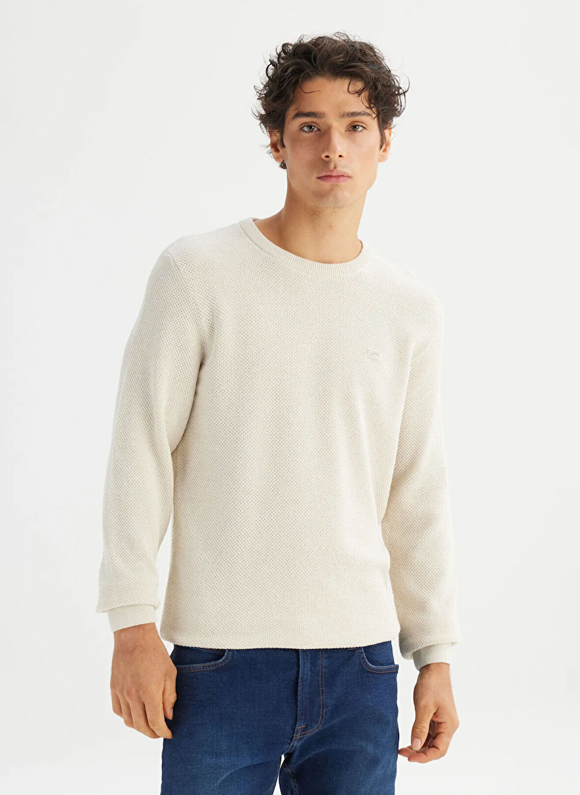 Lee Bisiklet Yaka Regular Fit Ekru Erkek Kazak L2520364104 Ekru Kazak