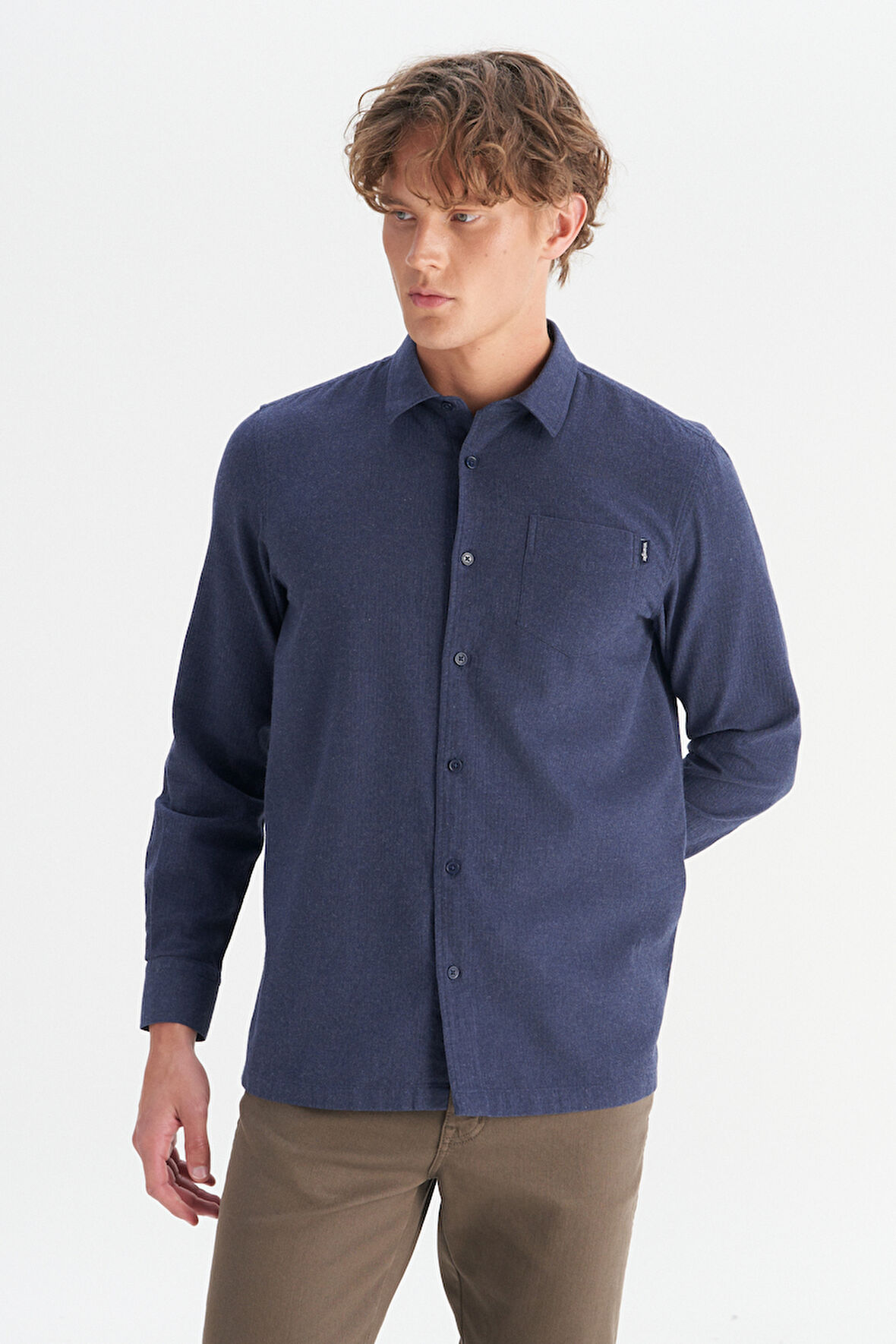 %100 Pamuk Regular Fit Normal Kesim Lacivert Gömlek