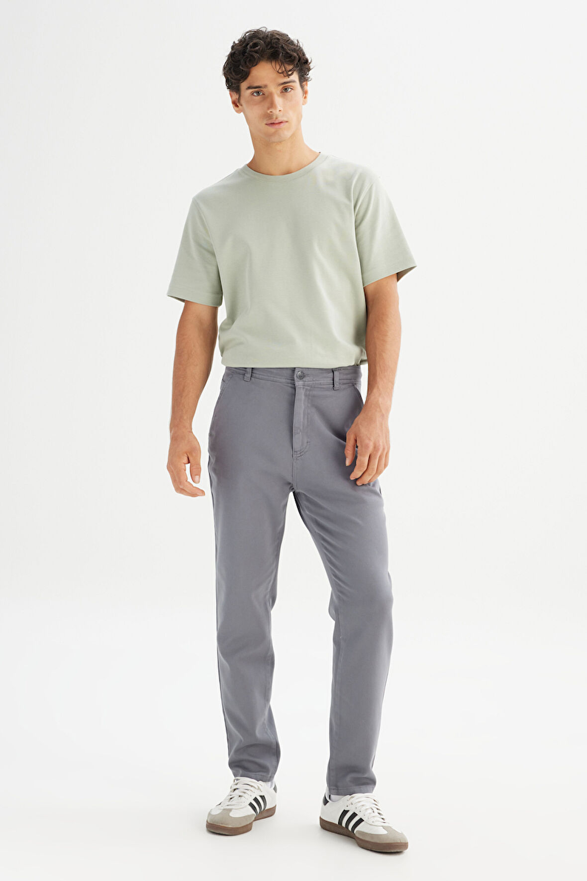 Regular Fit Normal Kesim Normal Bel Pamuklu Esnek Gri Chino Pantolon