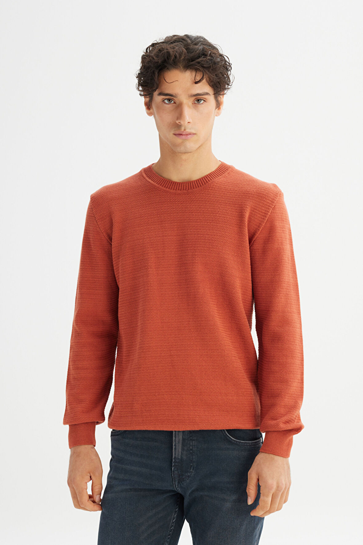 %100 Pamuk Regular Fit Normal Kesim Bisiklet Yaka Triko Kazak