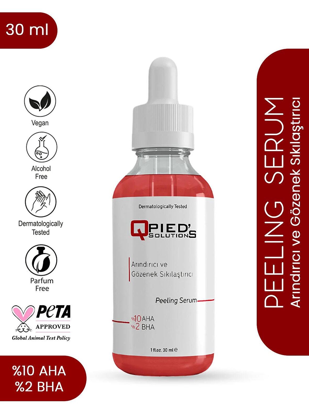 Canlandırıcı ve Cilt Tonu Eşitleyici Yüz Peeling Serum (Aha 10% + Bha 2%) 30M