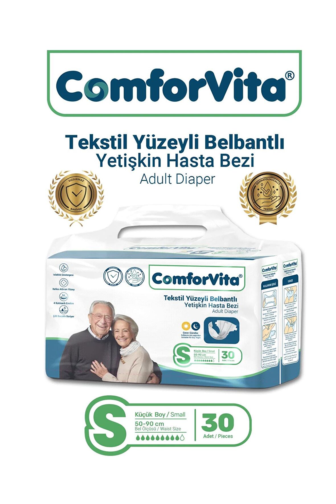 ComforVita Tekstil Yüzeyli Belbantlı 30'lu Hasta Bezi - Small