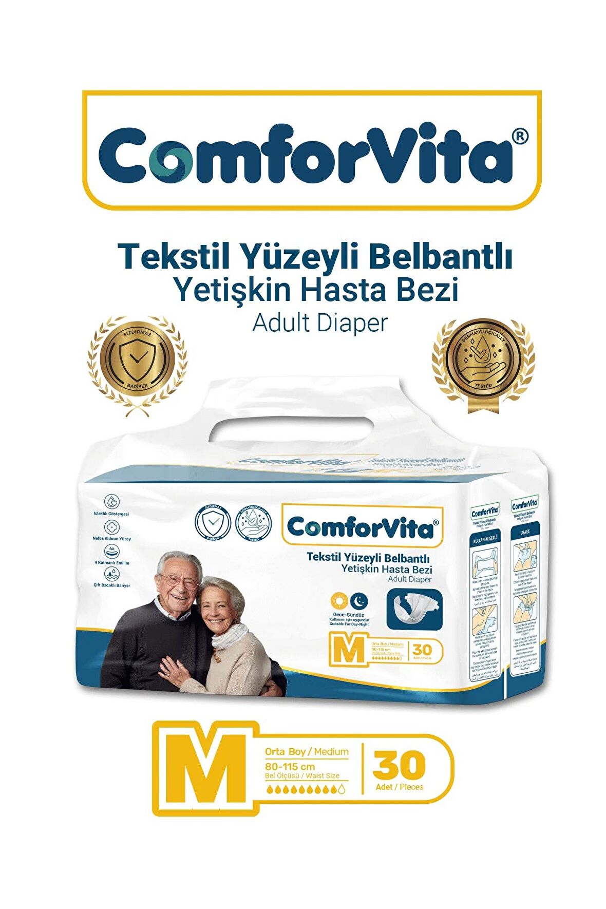 ComforVita Tekstil Yüzeyli Belbantlı 30'lu Hasta Bezi - Medium