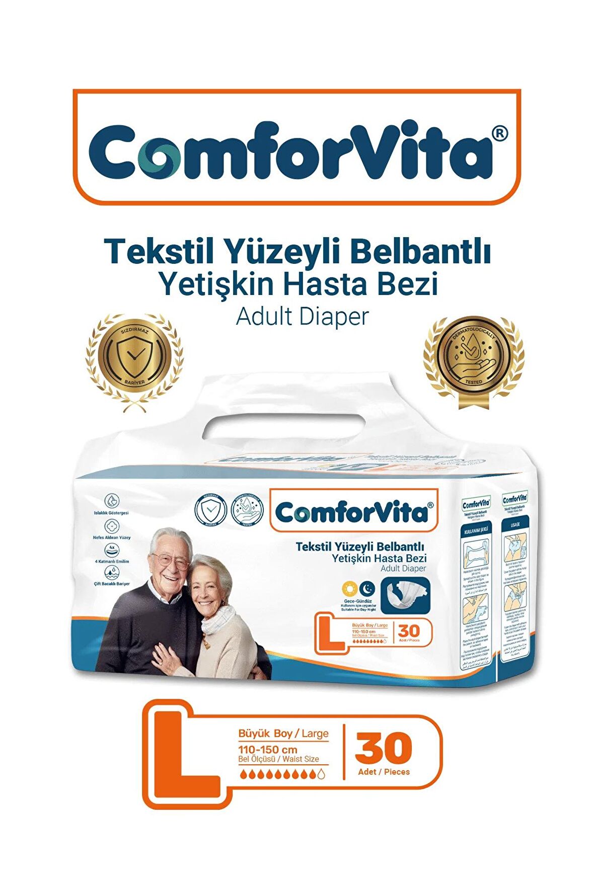 ComforVita Tekstil Yüzeyli Belbantlı 30'lu Hasta Bezi - Large