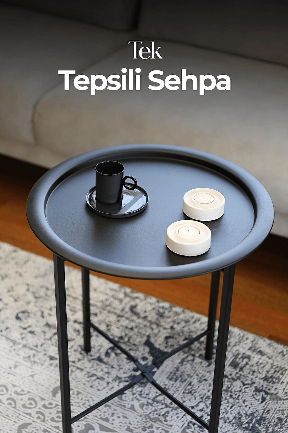 Katlanır Tepsili Sehpa Çıkarılabilir Tepsili Modern Koltuk Yanı Orta Sehpa 45 x 55 cm