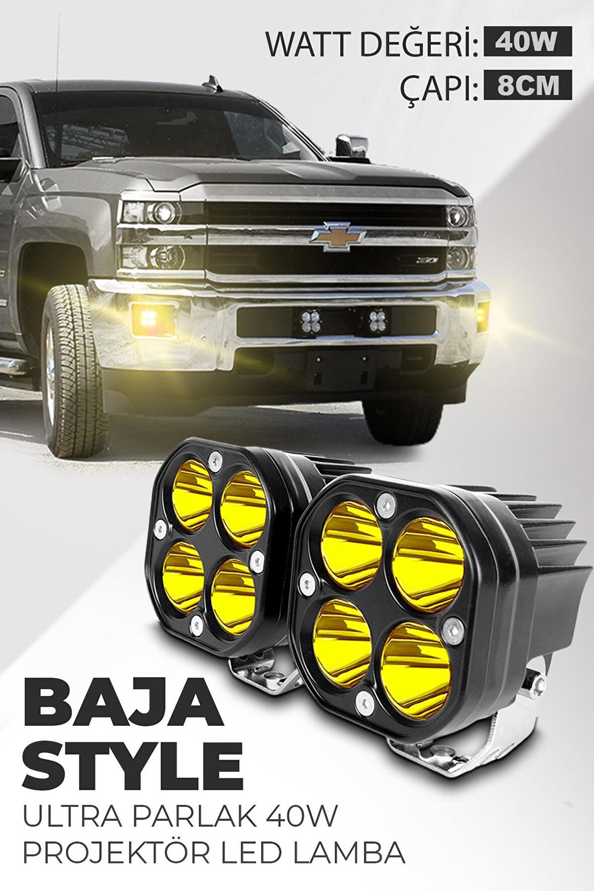 40w Baja Style 8 Cm Ultra Parlak Led Projektor Off Road - Sarı 2li