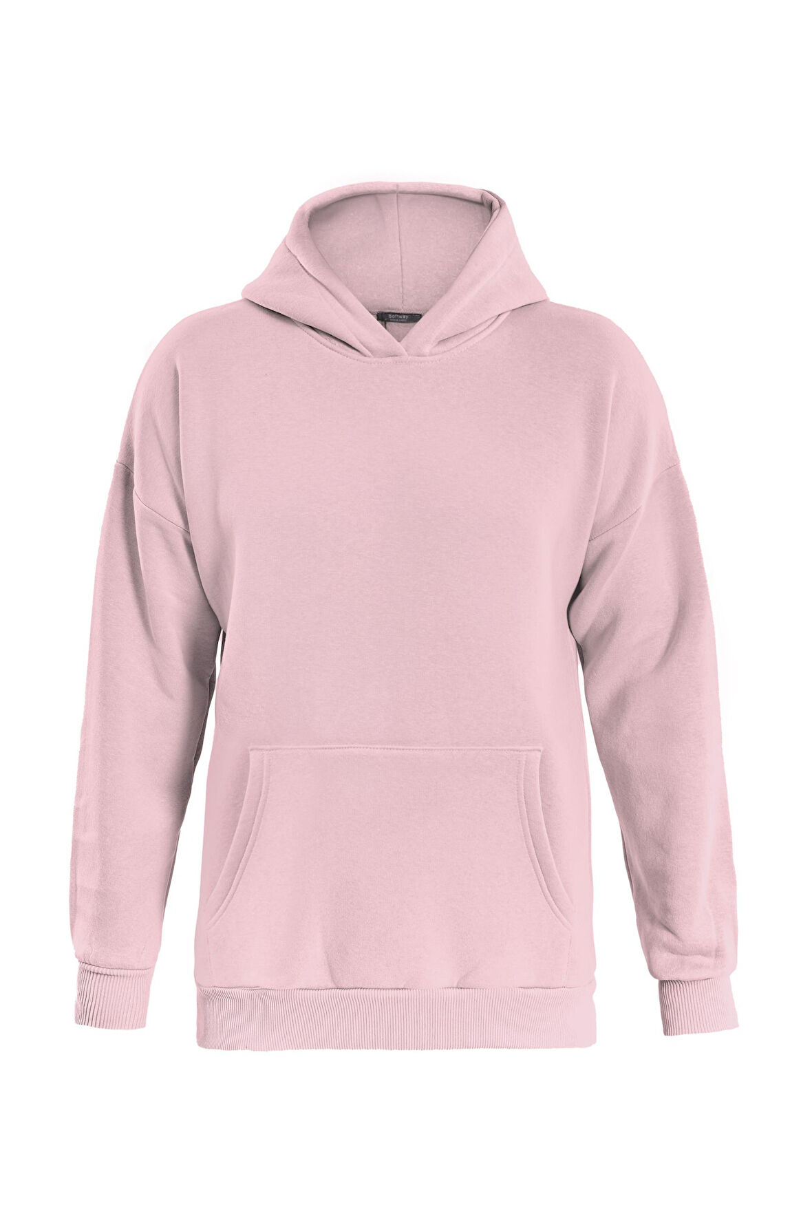 Unisex Basic Düz Renk Kapüşonlu İçi Yumuşak Polarlı Oversize Sweatshirt - PEMBE