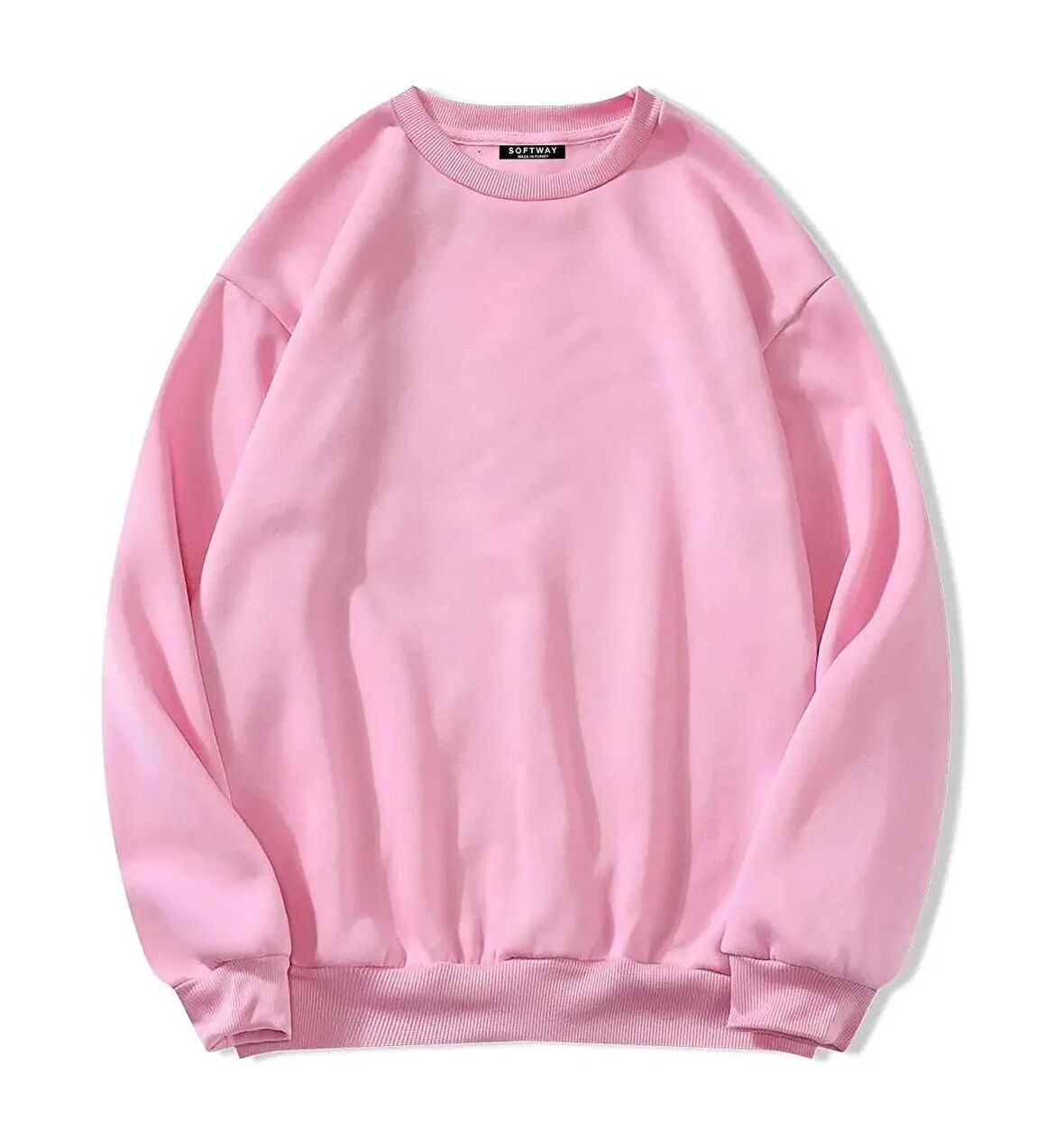 Unisex Oversize Bisiklet Yaka Basic Düz Sweatshirt - PEMBE