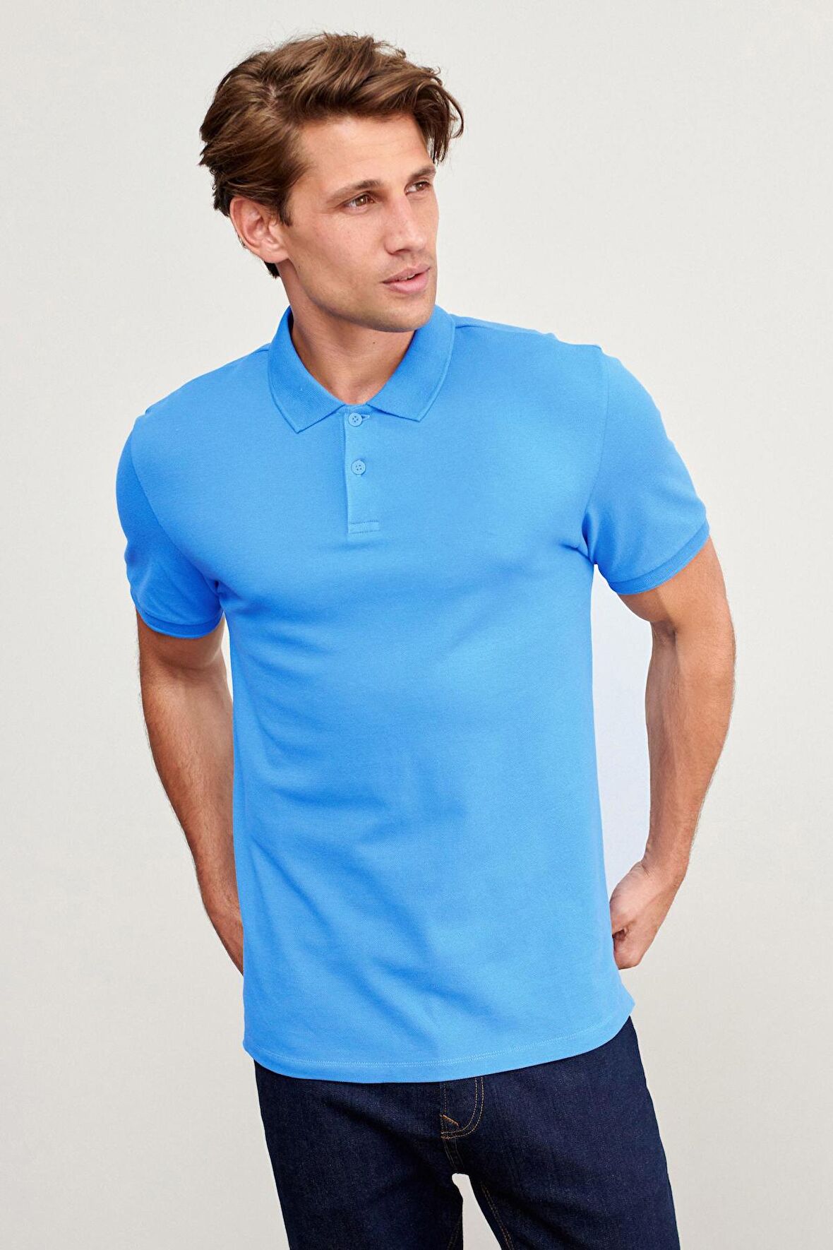 Erkek Kısa Kollu Polo Yaka T-shirt - MAVİ