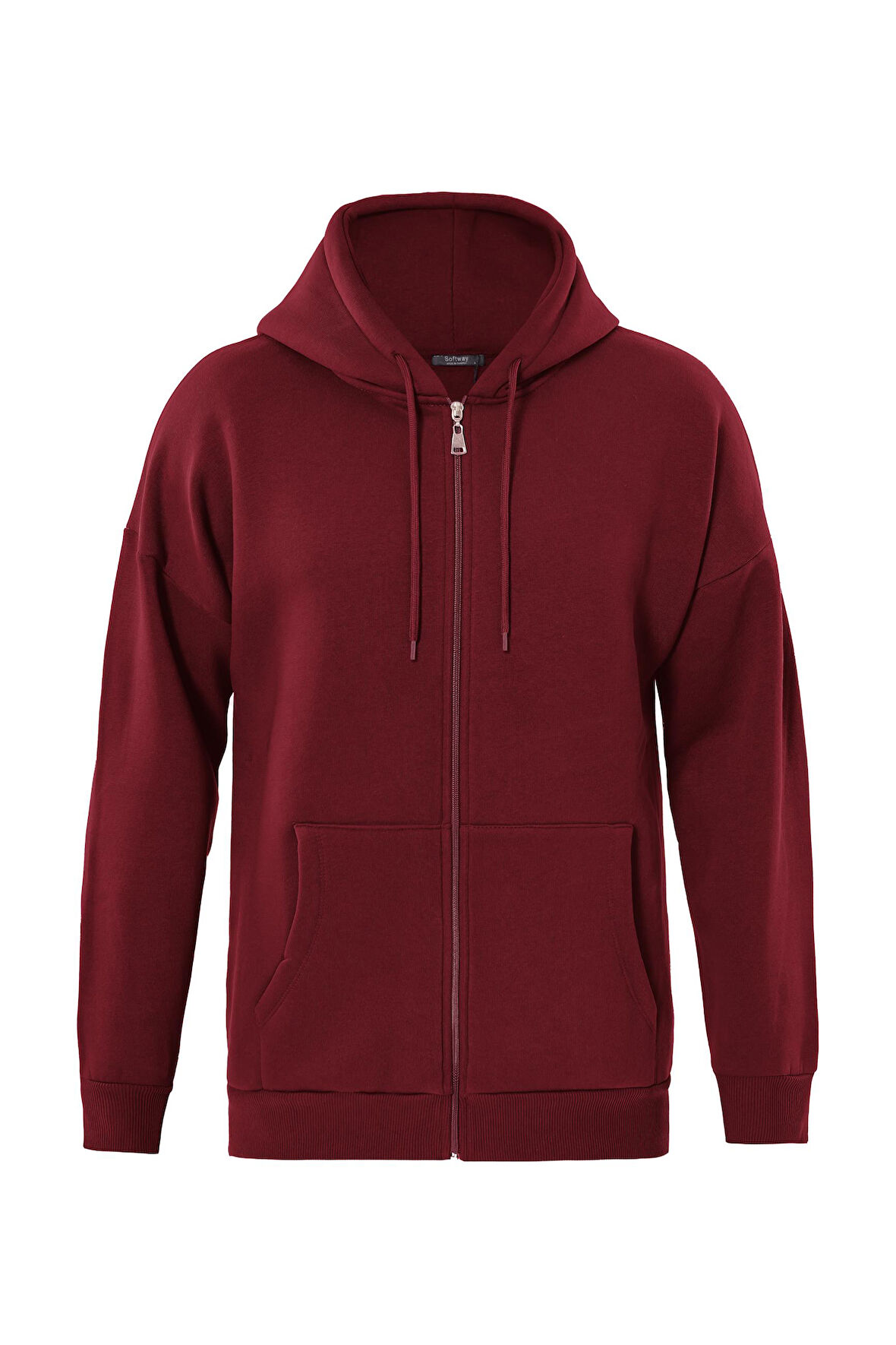 Unisex Fermuarlı Kapüşonlu Oversize Sweatshirt - BORDO