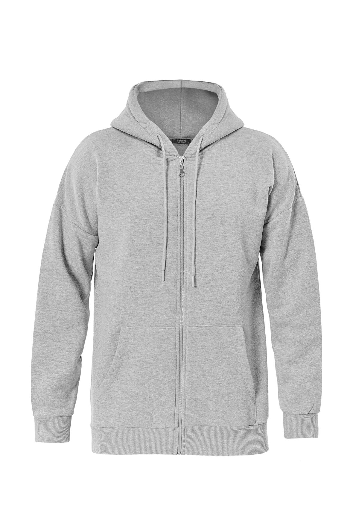 Unisex Fermuarlı Kapüşonlu Oversize Sweatshirt - GRİ