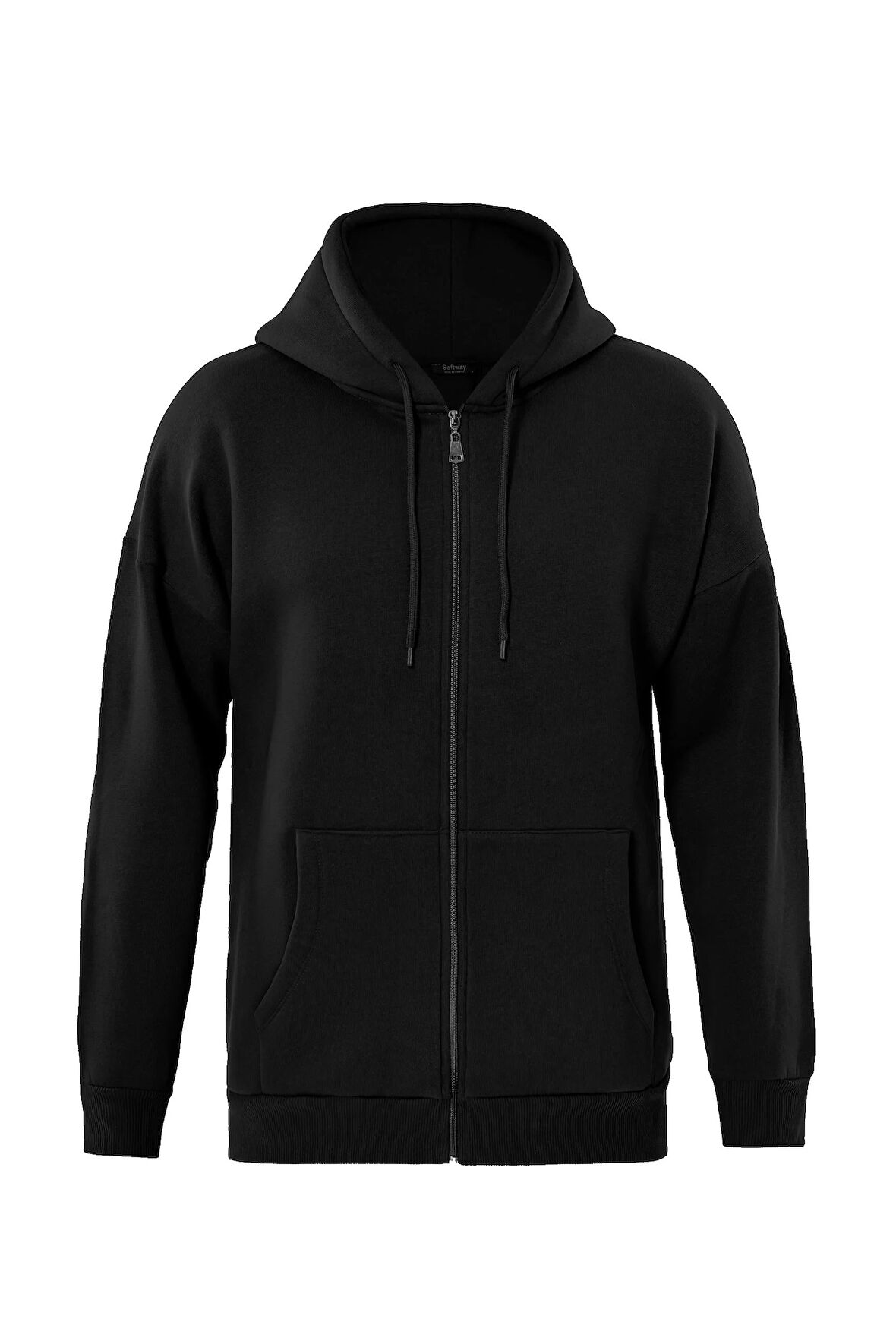 Unisex Fermuarlı Kapüşonlu Oversize Sweatshirt - SİYAH