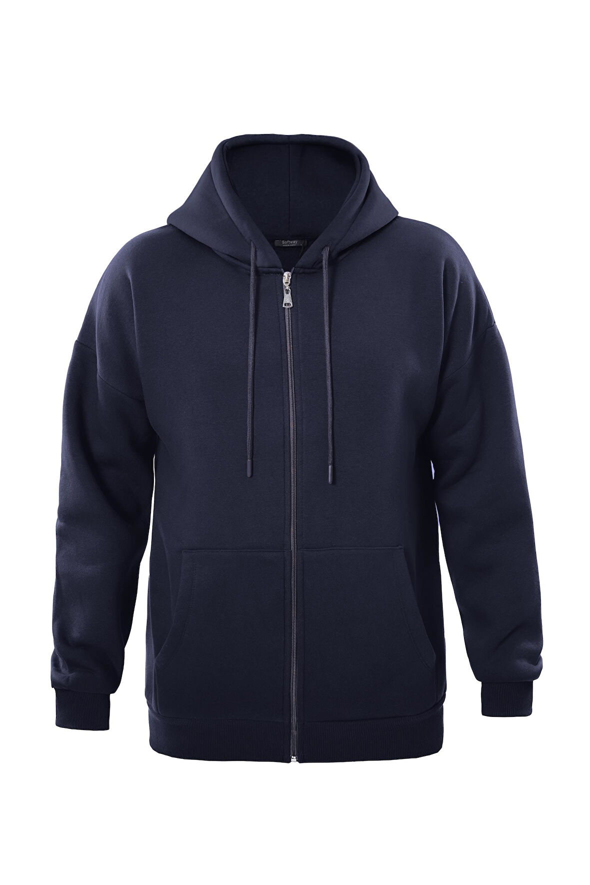 Unisex Fermuarlı Kapüşonlu Oversize Sweatshirt - LACİVERT