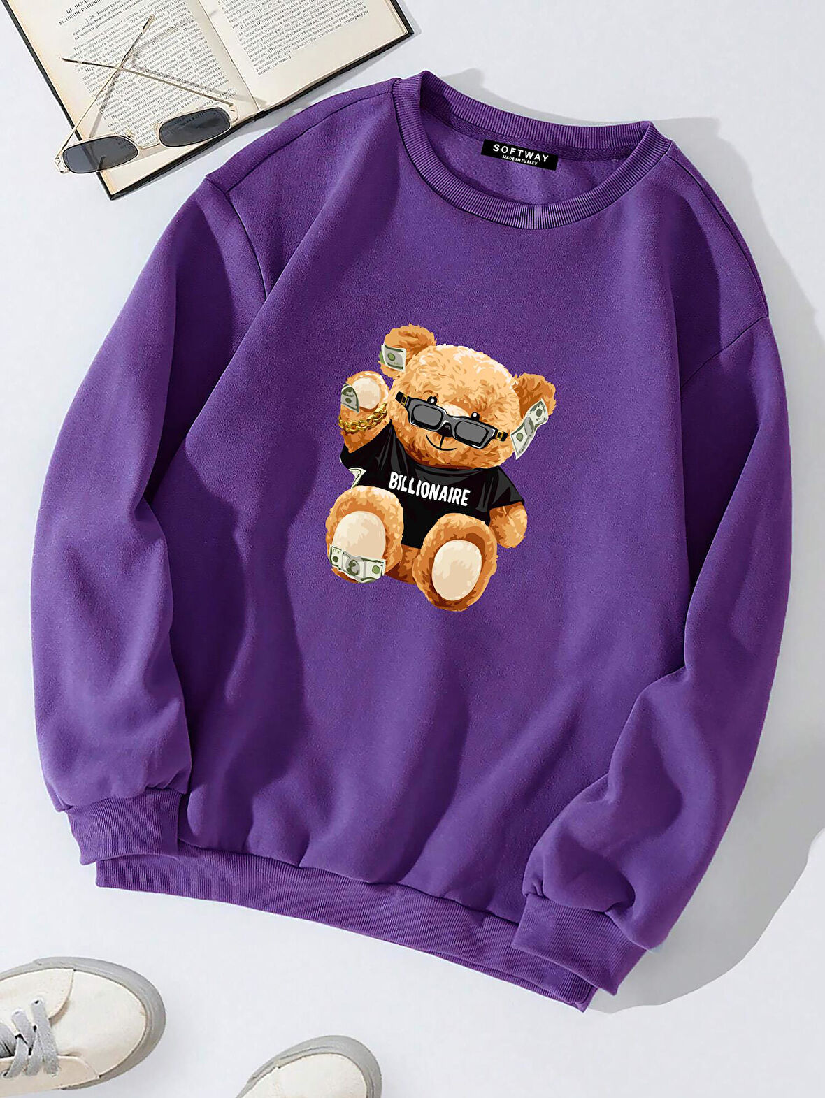Unisex Oversize Bisiklet Yaka Basic Billionaire Baskılı Sweatshirt - MOR
