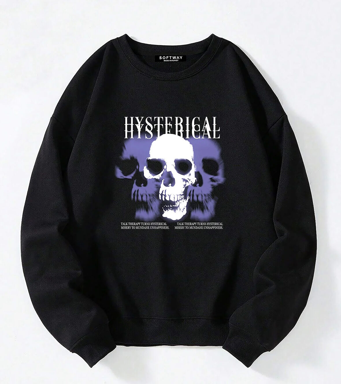 Unisex Oversize Bisiklet Yaka Basic Hystarigal Baskılı Sweatshirt - SİYAH