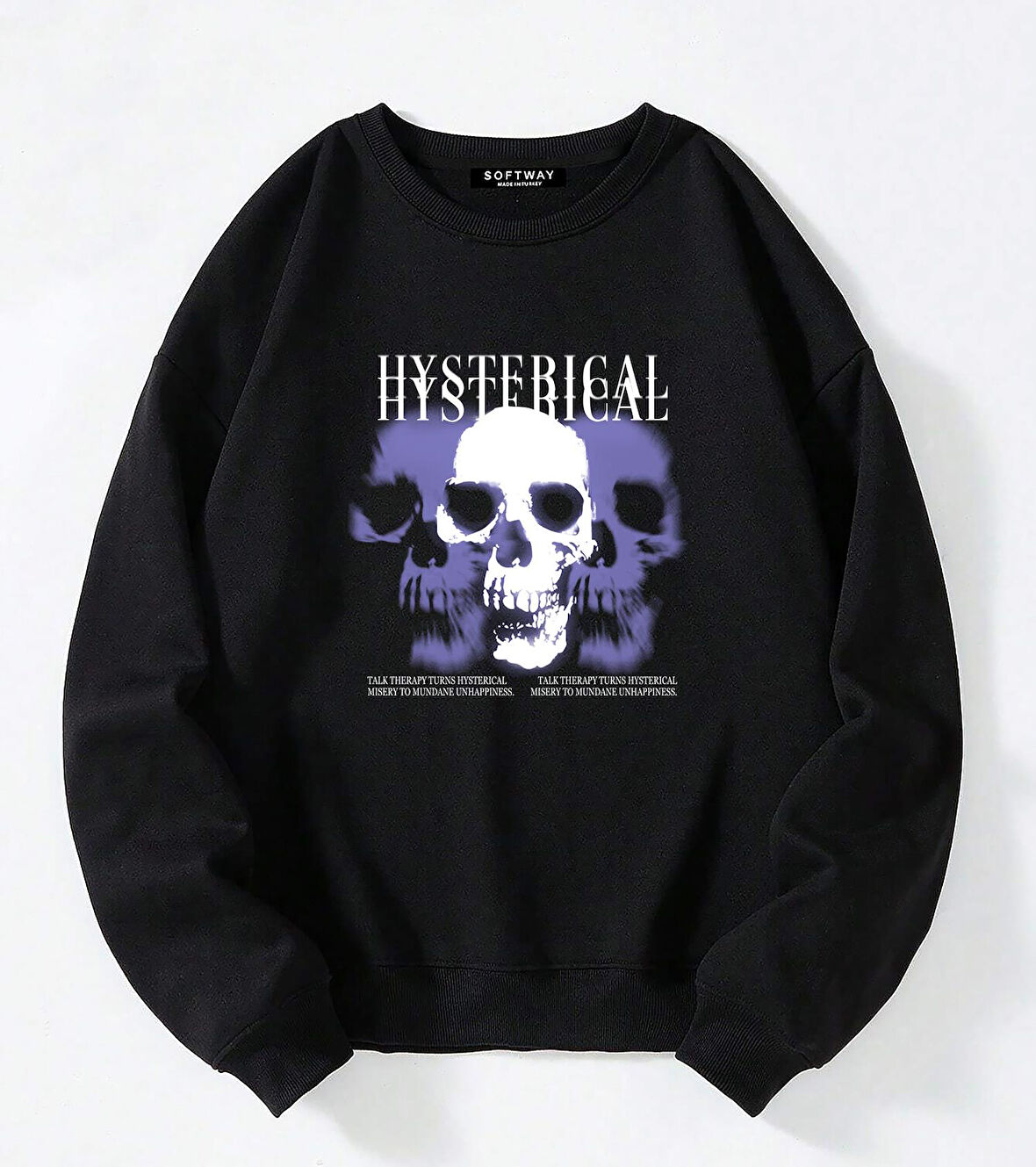 Unisex Oversize Bisiklet Yaka Basic Hystarigal Baskılı Sweatshirt - SİYAH
