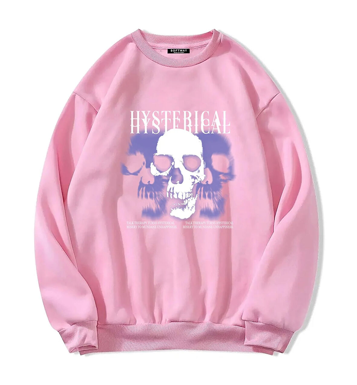 Unisex Oversize Bisiklet Yaka Basic Hystarigal Baskılı Sweatshirt - PEMBE