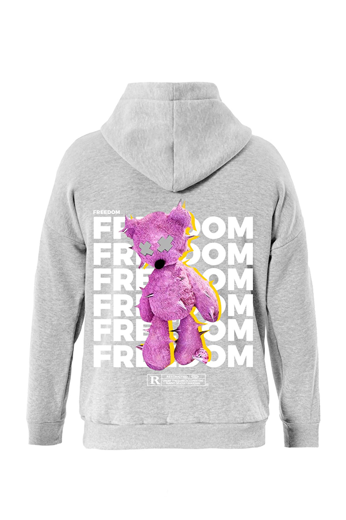 Unisex Freedom Baskılı Kapüşonlu İçi Yumuşak Polarlı Oversize Sweatshirt - GRİ