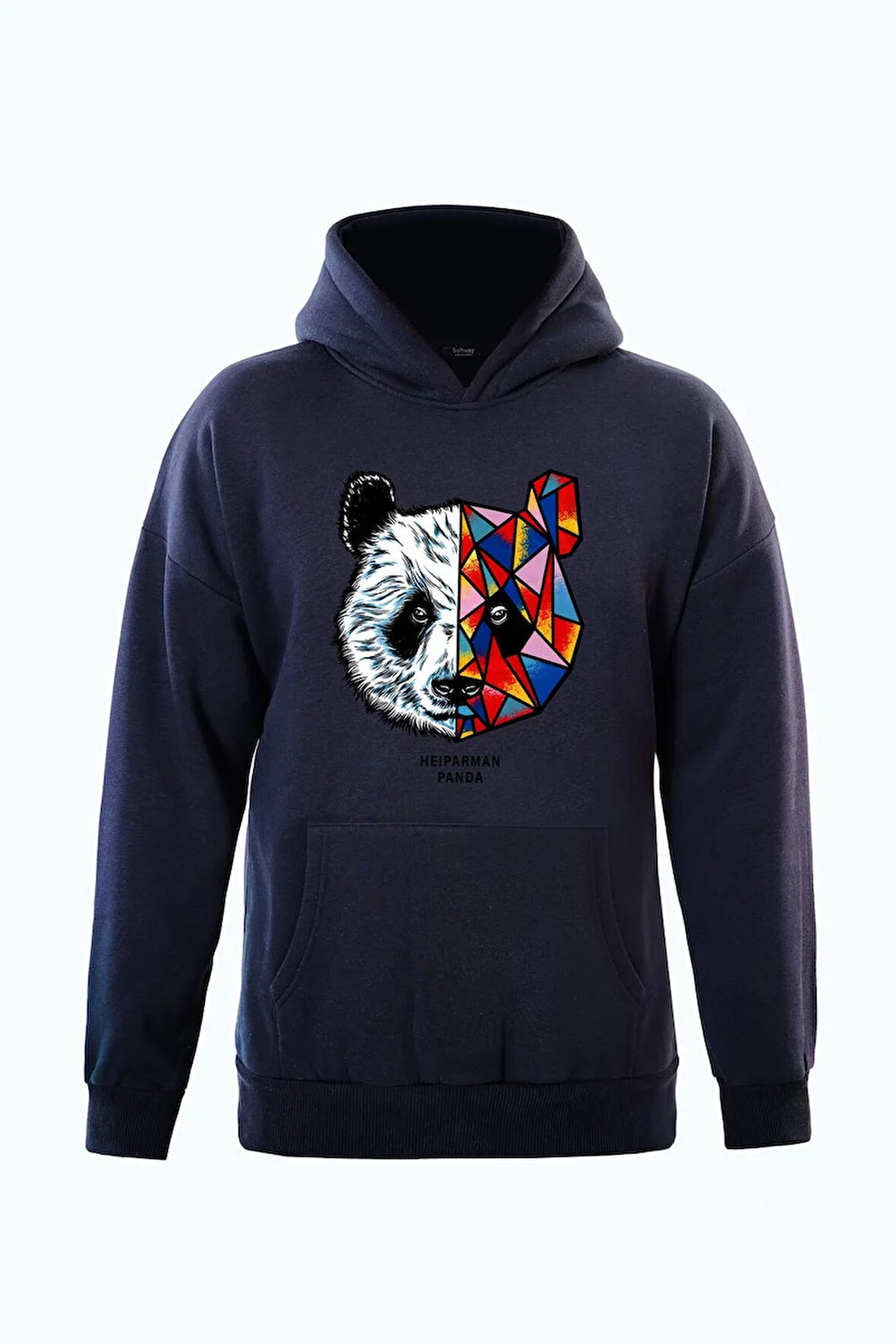 Unisex Heiparman Panda Baskılı Kapüşonlu İçi Yumuşak Polarlı Oversize Sweatshirt - LACİVERT