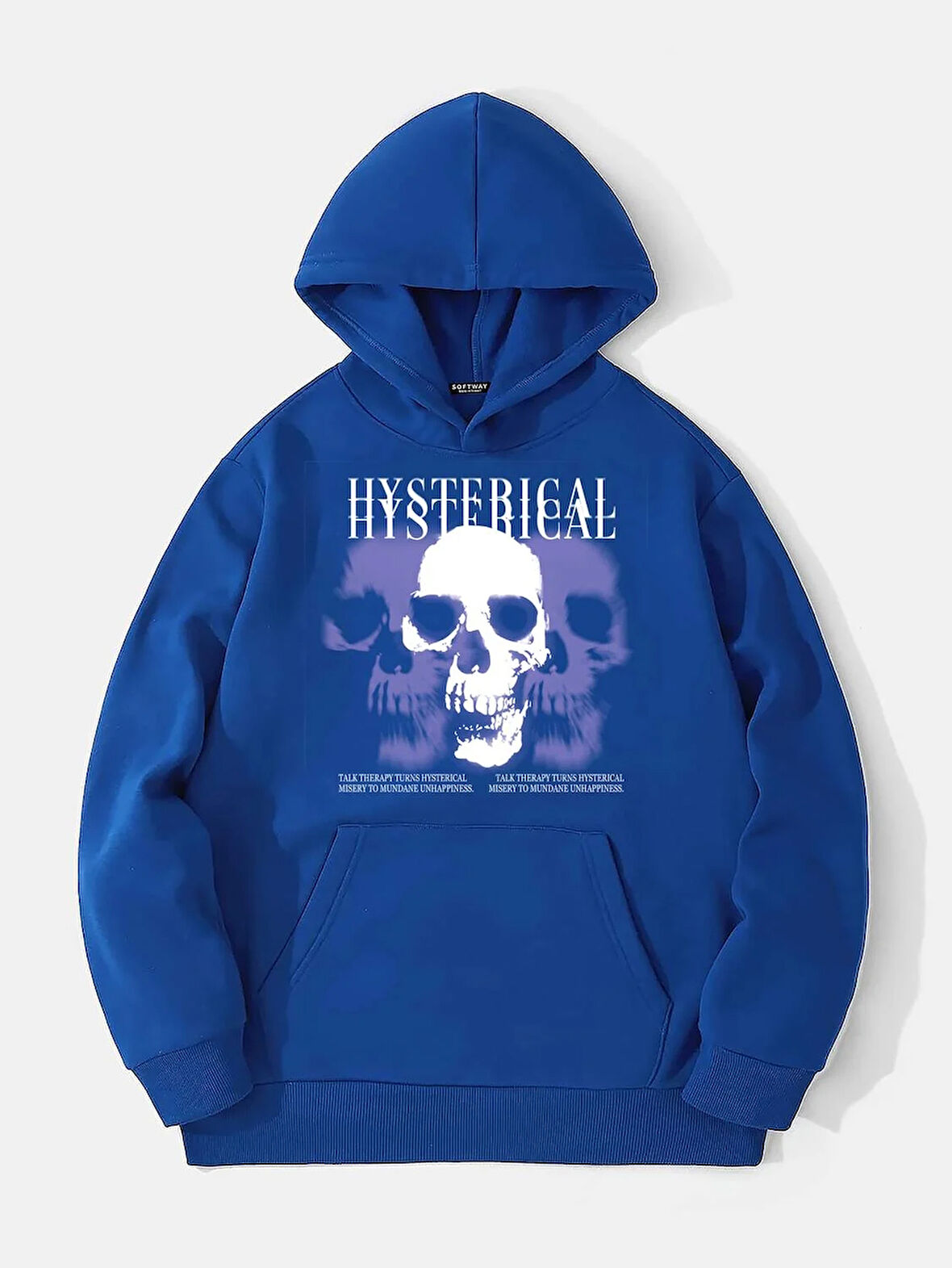 Unisex Hysterigal Baskılı Kapüşonlu İçi Yumuşak Polarlı Oversize Sweatshirt - SAKS MAVİSİ
