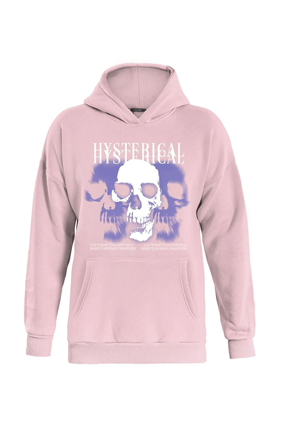 Unisex Hysterigal Baskılı Kapüşonlu İçi Yumuşak Polarlı Oversize Sweatshirt - PEMBE
