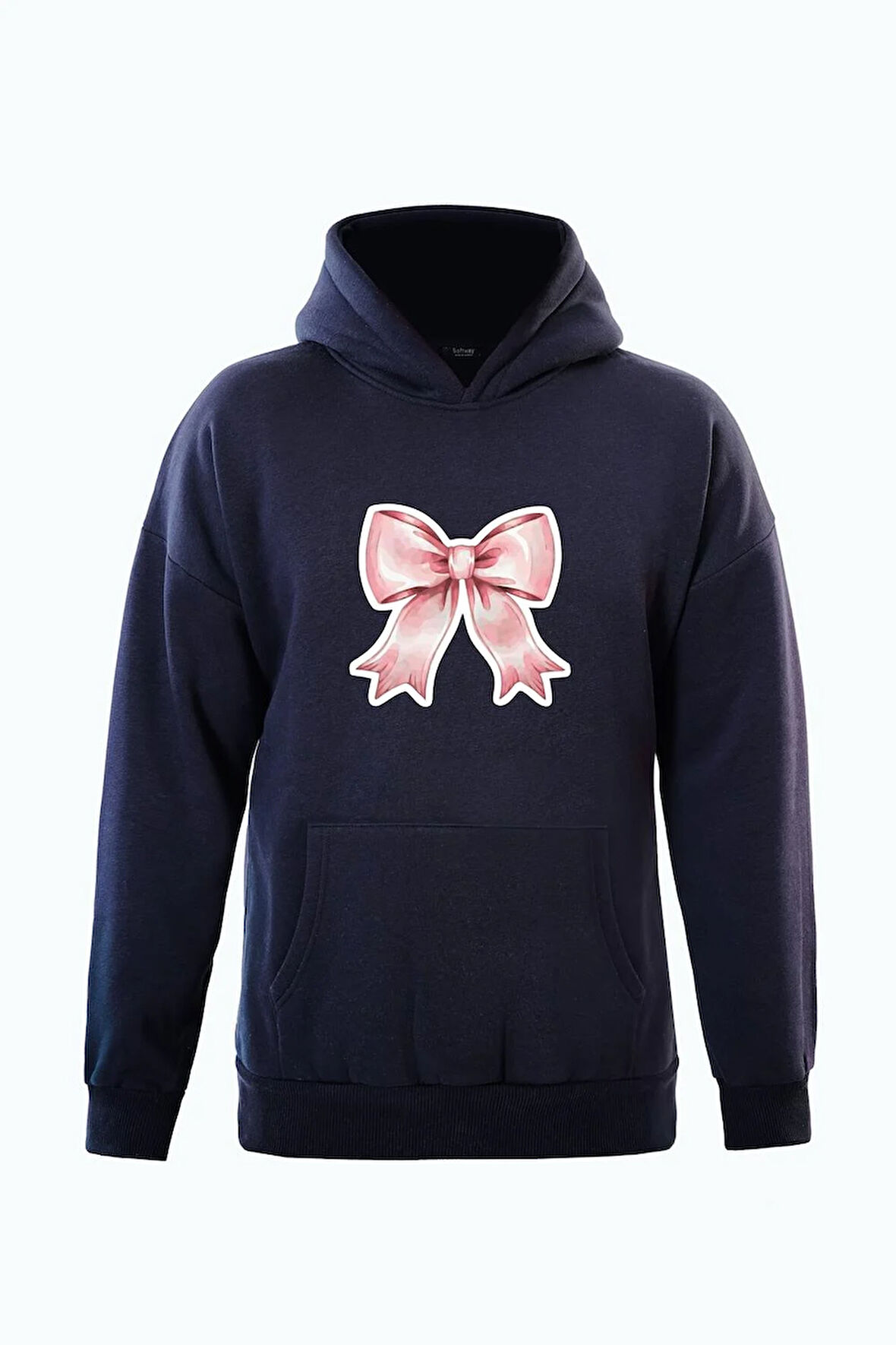 Unisex Powder Pink Baskılı Kapüşonlu İçi Yumuşak Polarlı Oversize Sweatshirt - LACİVERT