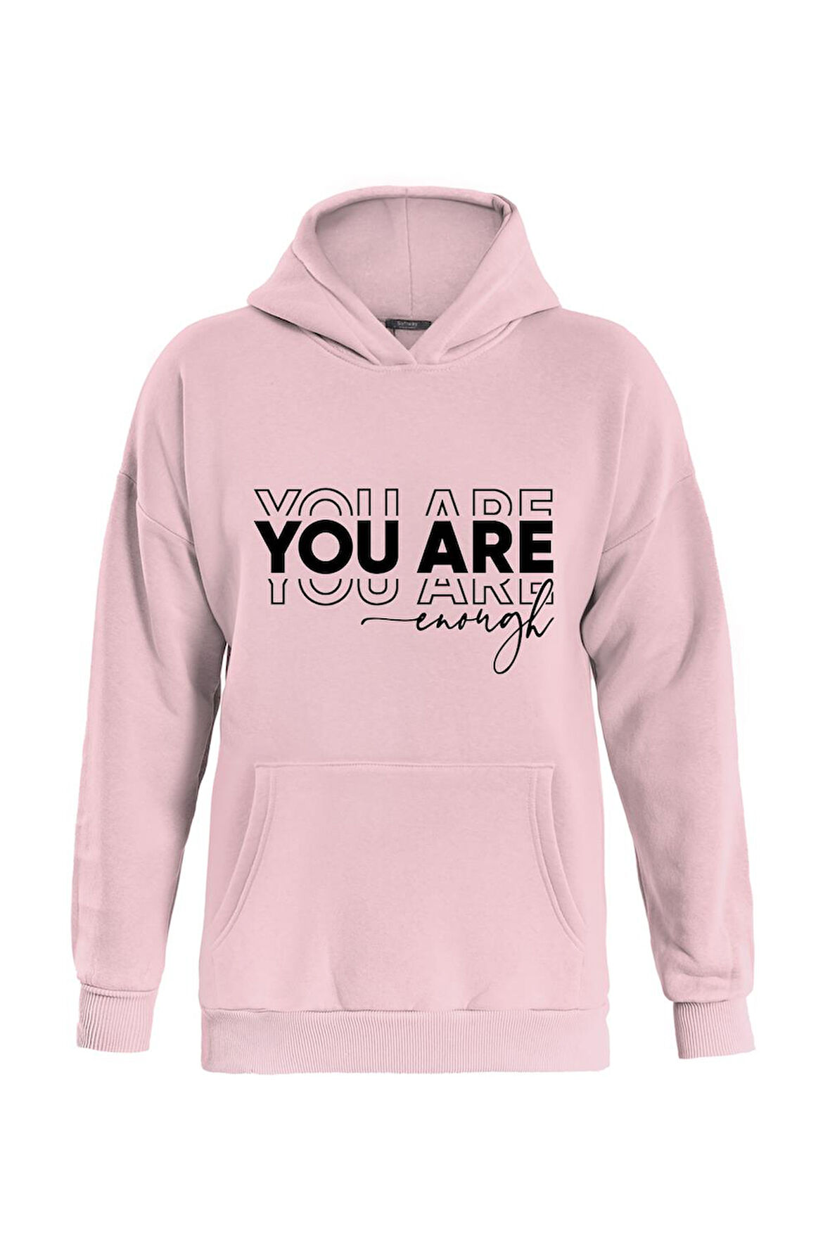 Unisex You Are Baskılı Kapüşonlu İçi Yumuşak Polarlı Oversize Sweatshirt - PEMBE