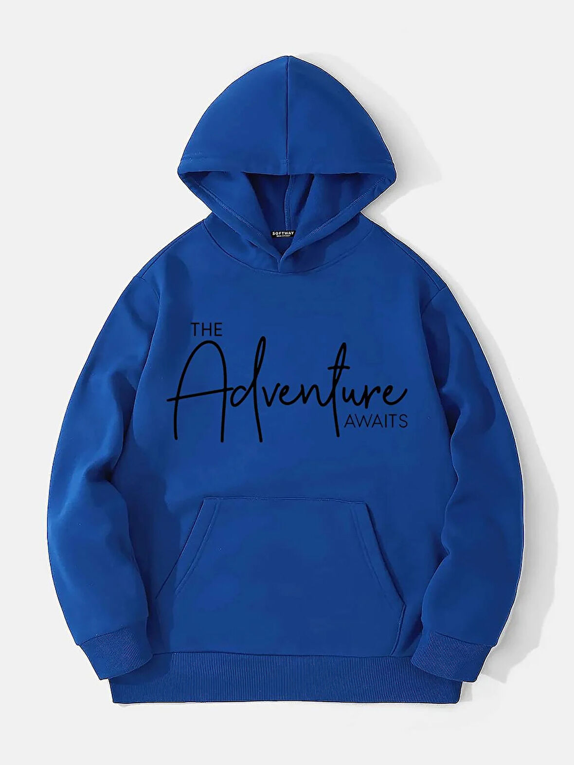 Unisex Adventure Baskılı Kapüşonlu İçi Yumuşak Polarlı Oversize Sweatshirt - SAKS MAVİSİ