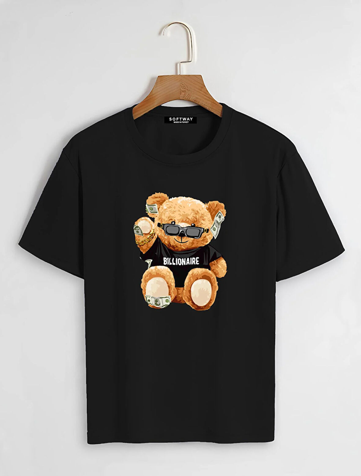 Unisex Oversize Bisiklet Yaka Billionaire Baskılı Basic T-Shirt - SİYAH