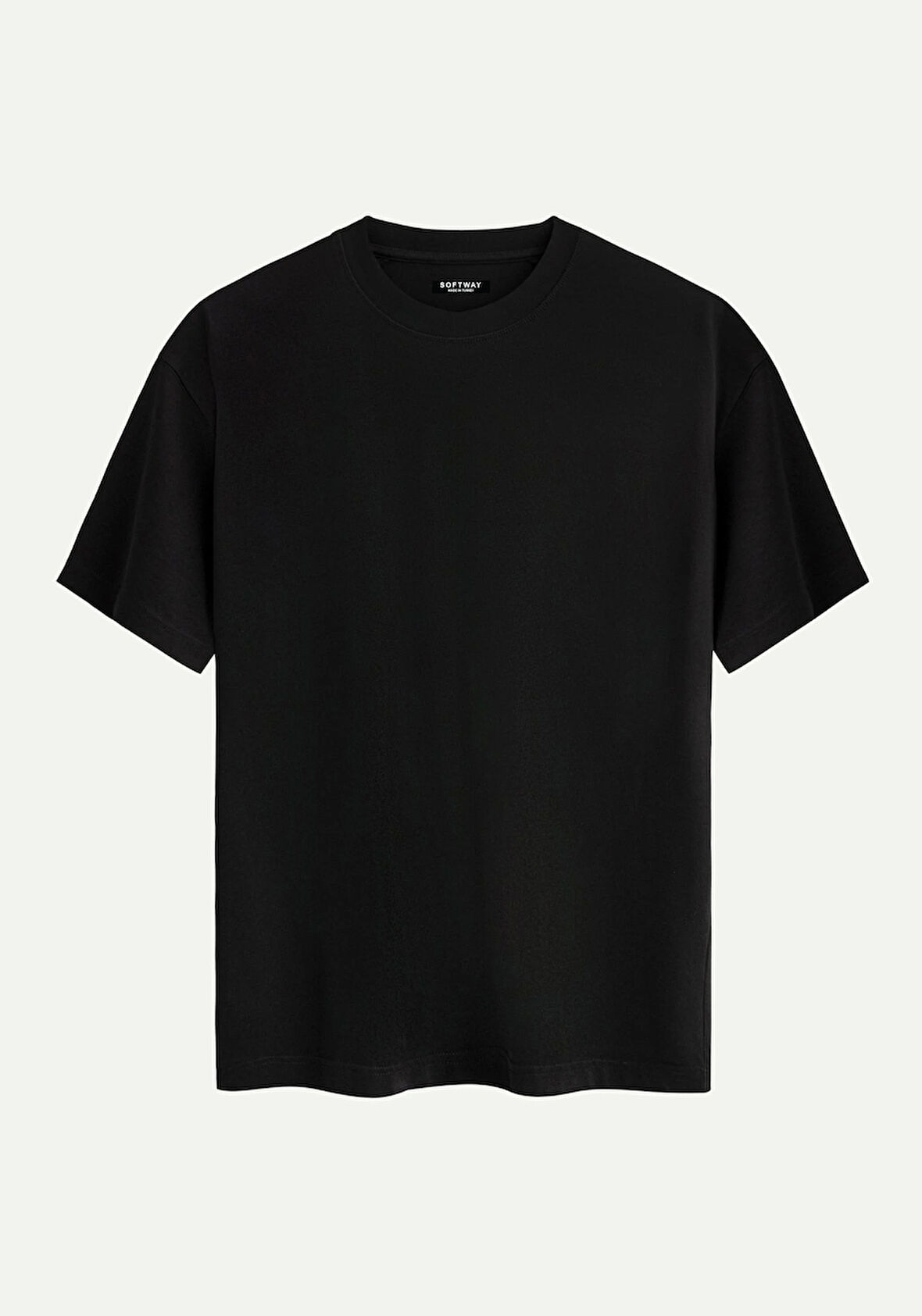 Unisex Bisiklet Yaka %100 Organik Pamuklu Kalın Dokulu Düz Oversize T-shirt - SİYAH
