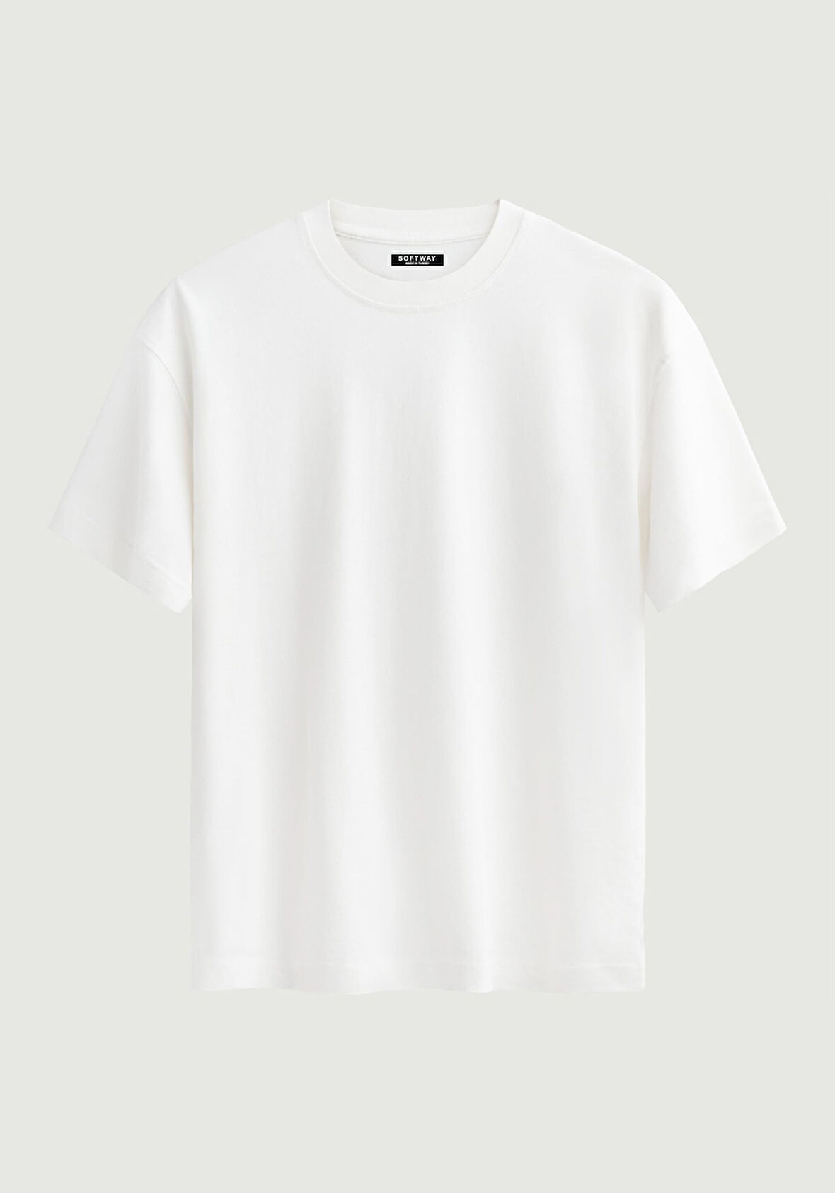 Unisex Bisiklet Yaka %100 Organik Pamuklu Kalın Dokulu Düz Oversize T-shirt - BEYAZ