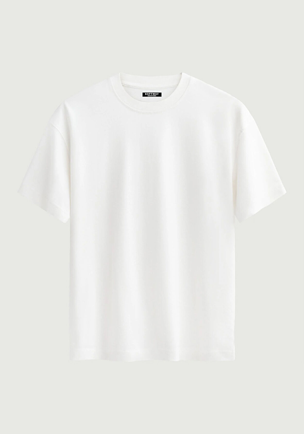 Unisex Bisiklet Yaka %100 Organik Pamuklu Kalın Dokulu Düz Oversize T-shirt - BEYAZ